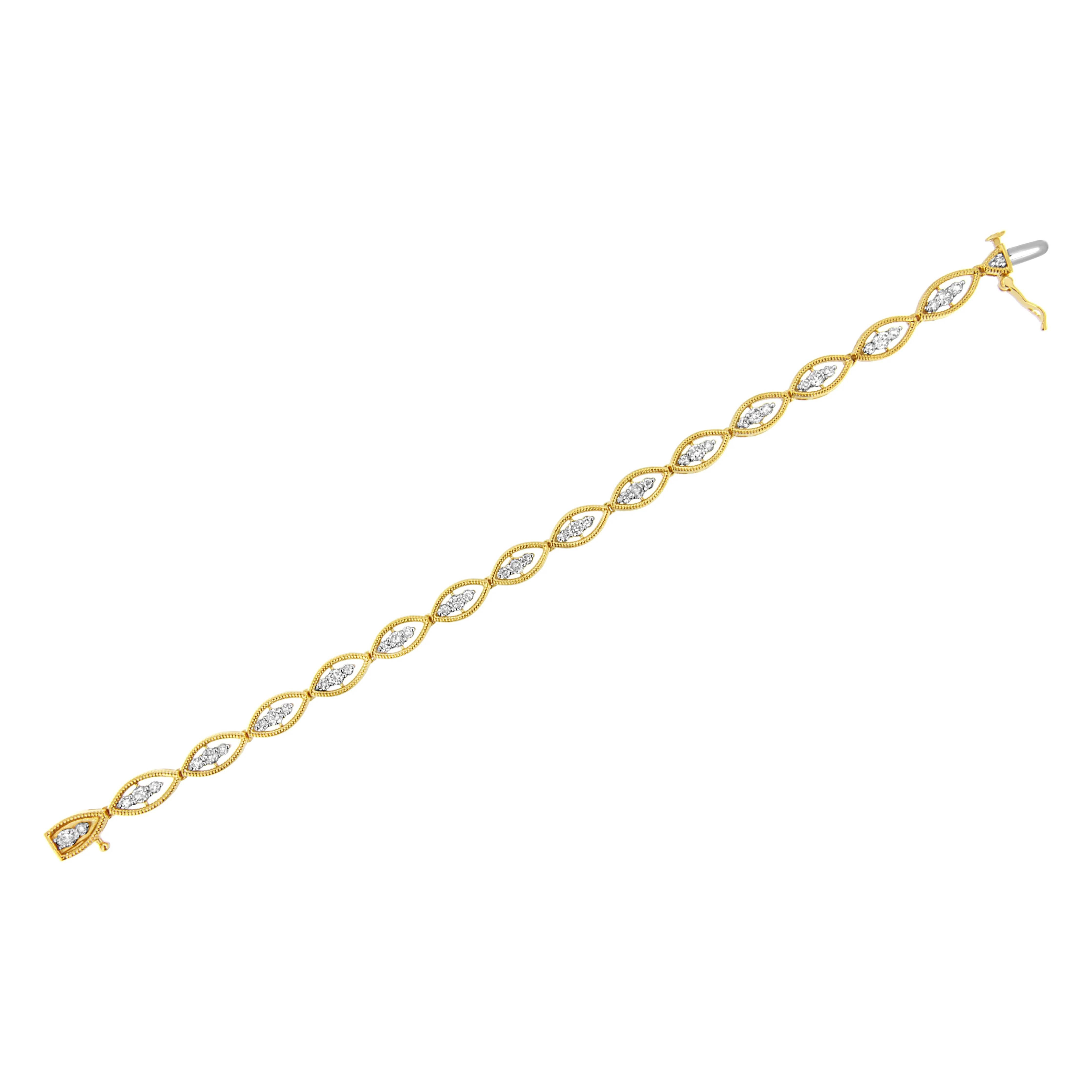 10K Yellow Gold Plated .925 Sterling Silver 1 cttw Prong Set Round-Cut Diamond Link Bracelet (J-K Color, I1-I2 Clarity) - 7.25" - Image 11