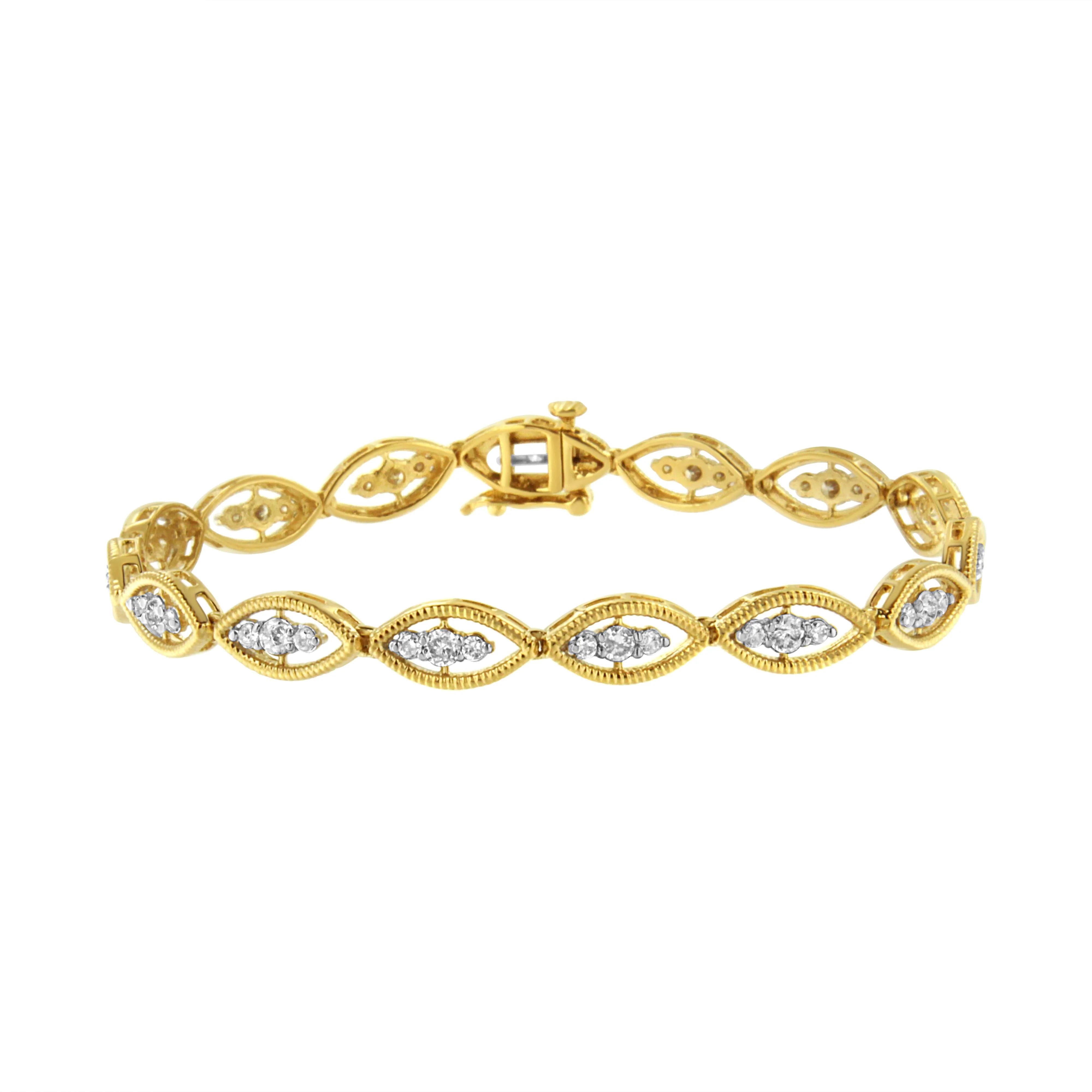 10K Yellow Gold Plated .925 Sterling Silver 1 cttw Prong Set Round-Cut Diamond Link Bracelet (J-K Color, I1-I2 Clarity) - 7.25" - Image 2