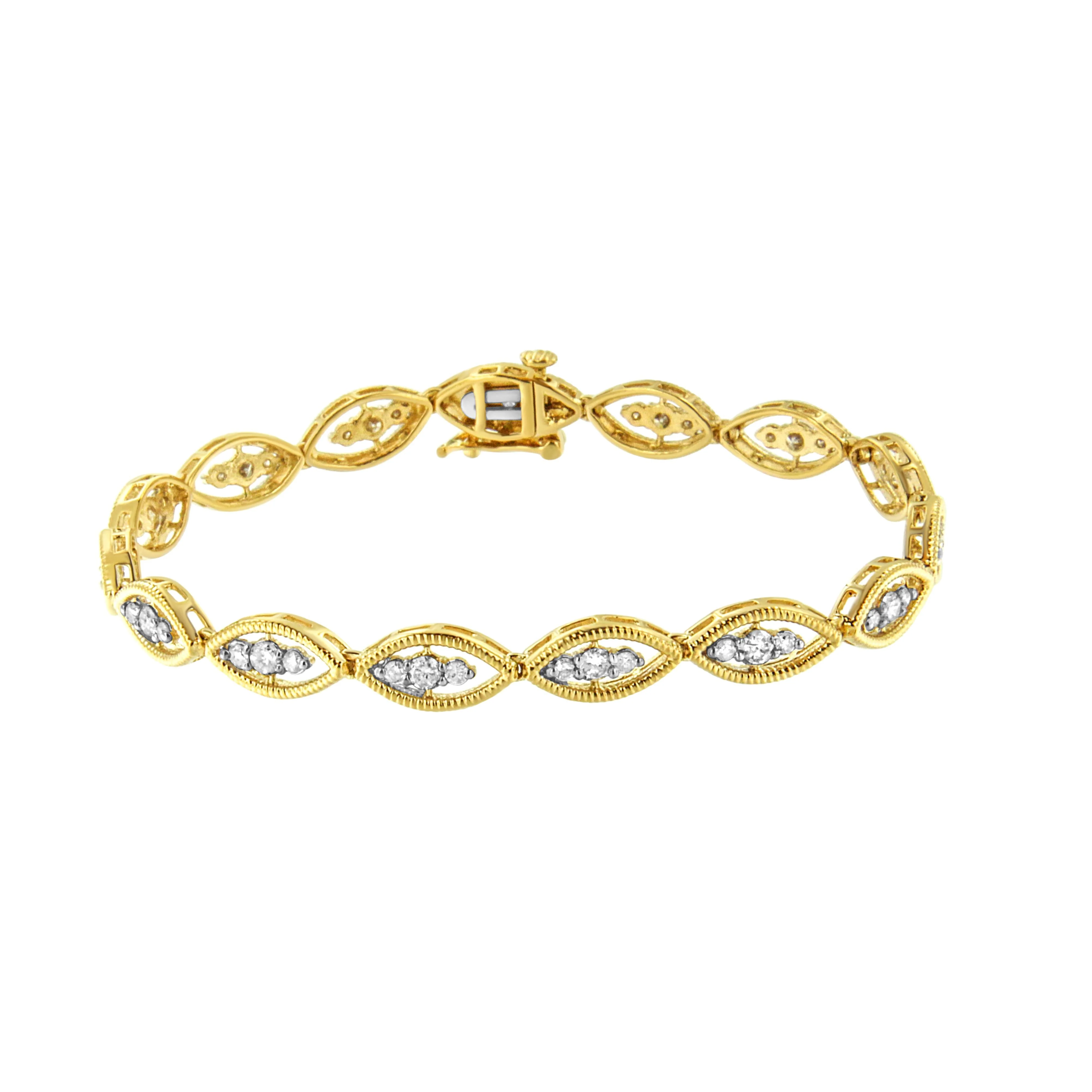 10K Yellow Gold Plated .925 Sterling Silver 1 cttw Prong Set Round-Cut Diamond Link Bracelet (J-K Color, I1-I2 Clarity) - 7.25" - Image 3