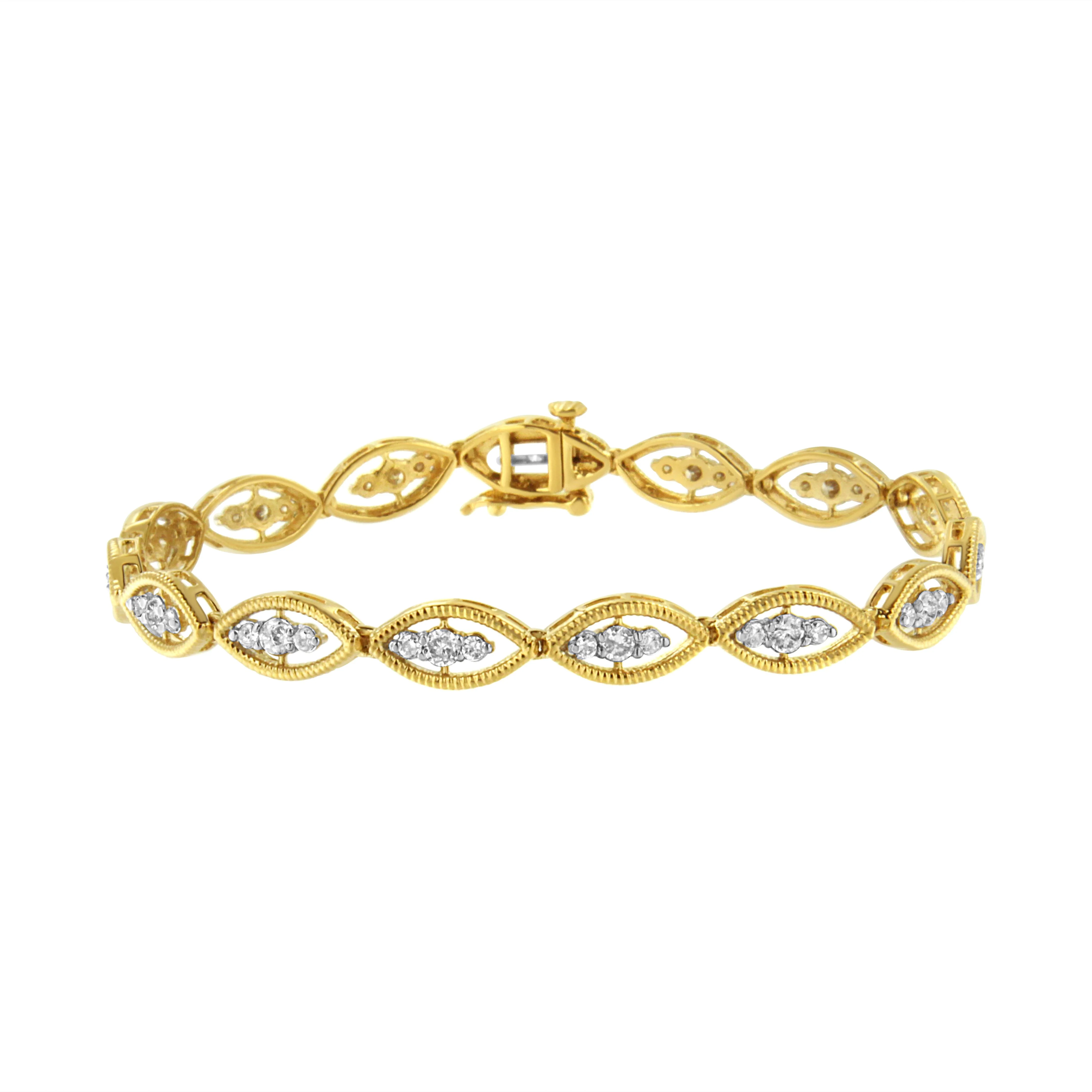 10K Yellow Gold Plated .925 Sterling Silver 1 cttw Prong Set Round-Cut Diamond Link Bracelet (J-K Color, I1-I2 Clarity) - 7.25" - Image 7
