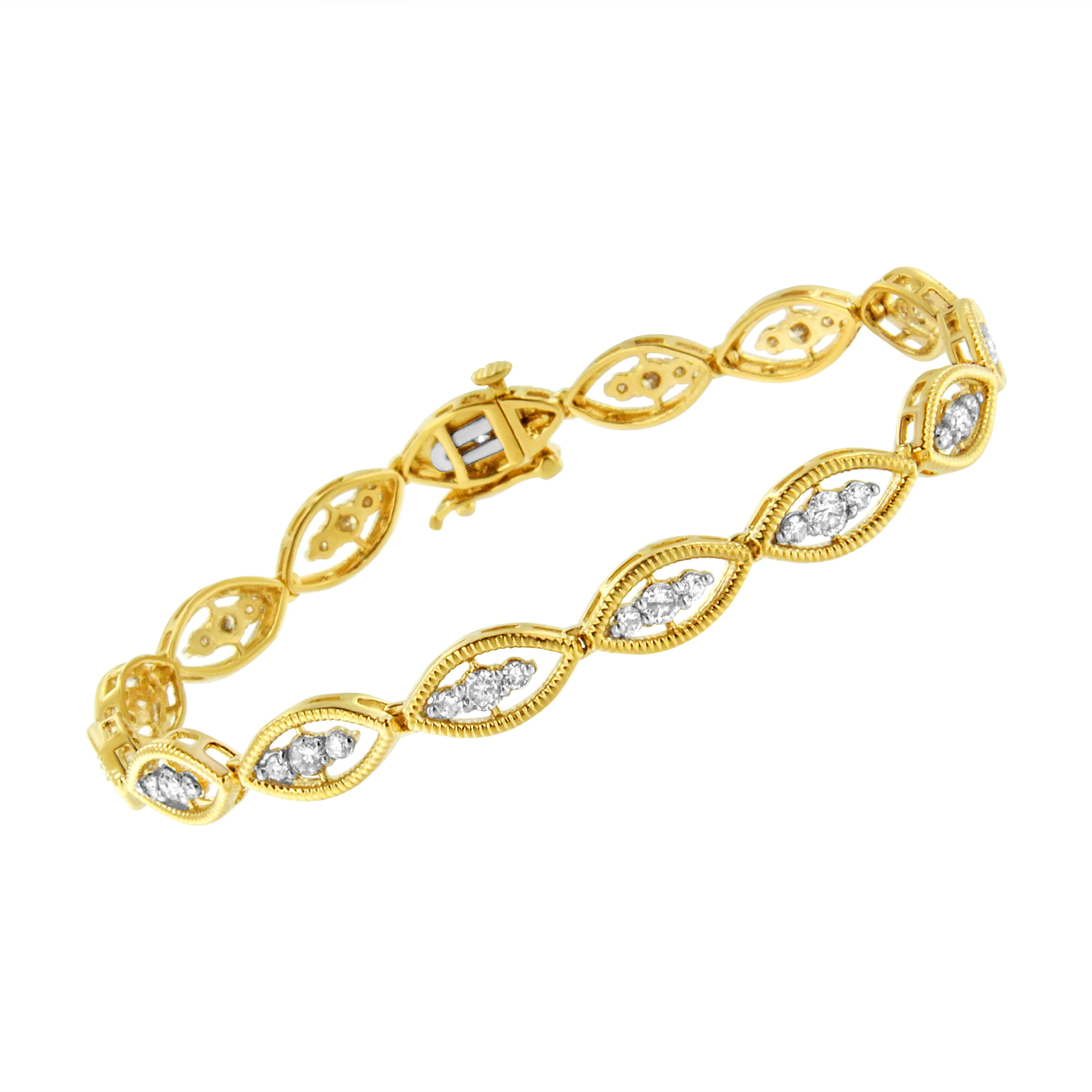 10K Yellow Gold Plated .925 Sterling Silver 1 cttw Prong Set Round-Cut Diamond Link Bracelet (J-K Color, I1-I2 Clarity) - 7.25" - Image 9