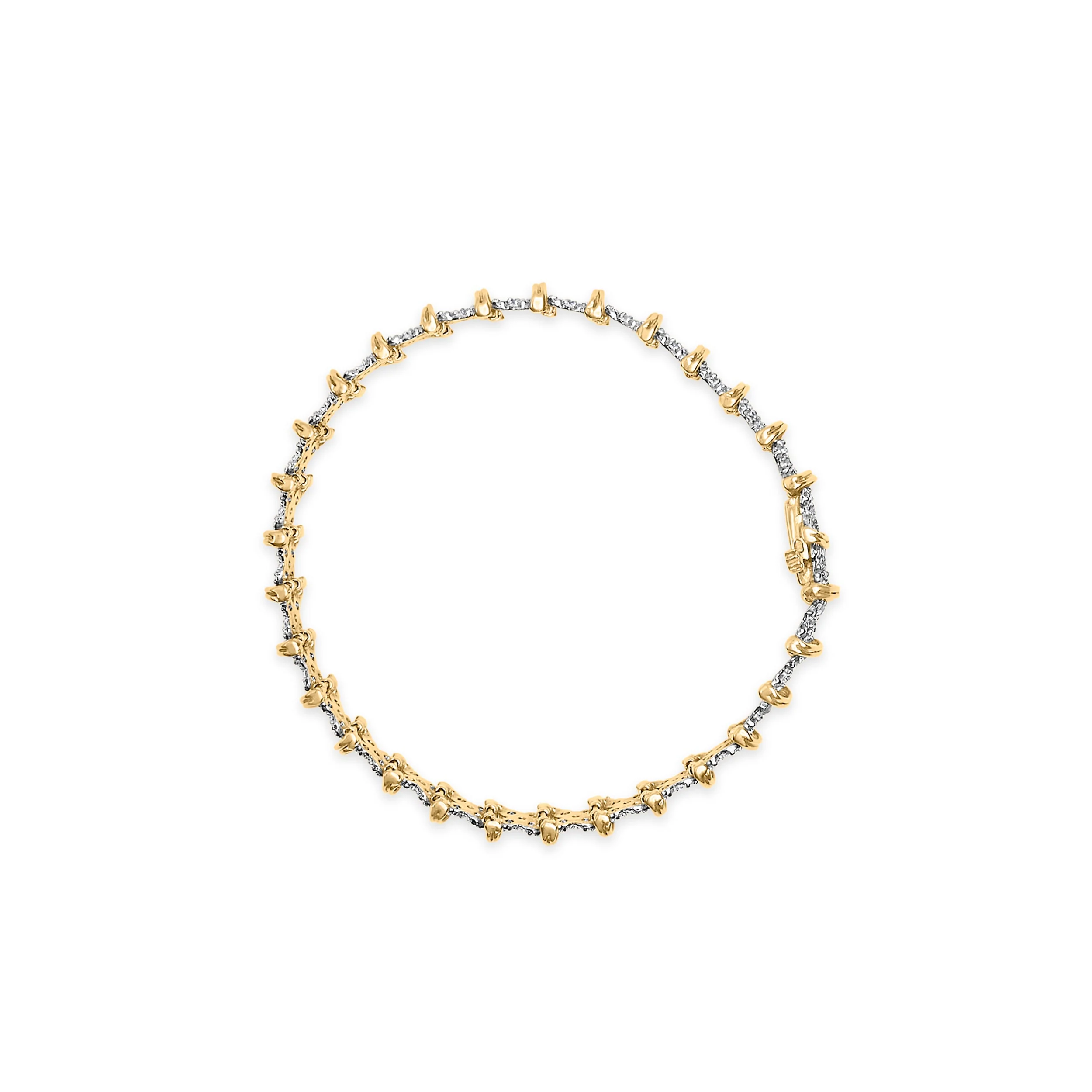 10K Yellow Gold Plated .925 Sterling Silver 2.0 Cttw Round Diamond Cluster "X" Shaped Link Bracelet (H-I Color, I3 Clarity) - 7" - Image 7