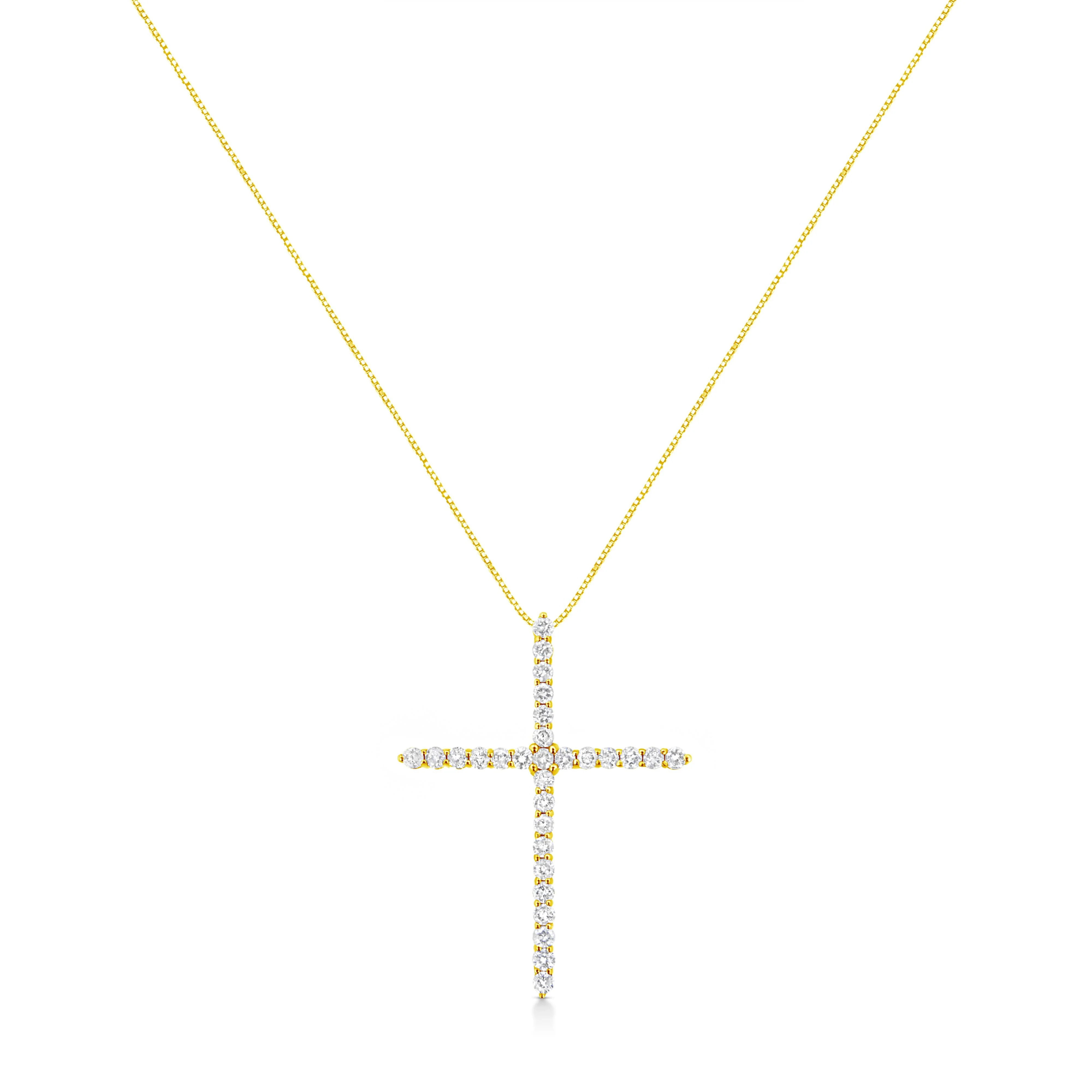10K Yellow Gold Plated .925 Sterling Silver 3.0 Cttw Prong-Set Round Brilliant Cut Diamond Cross 18" Pendant Necklace (J-K Color, I1-I2 Clarity) - Image 2