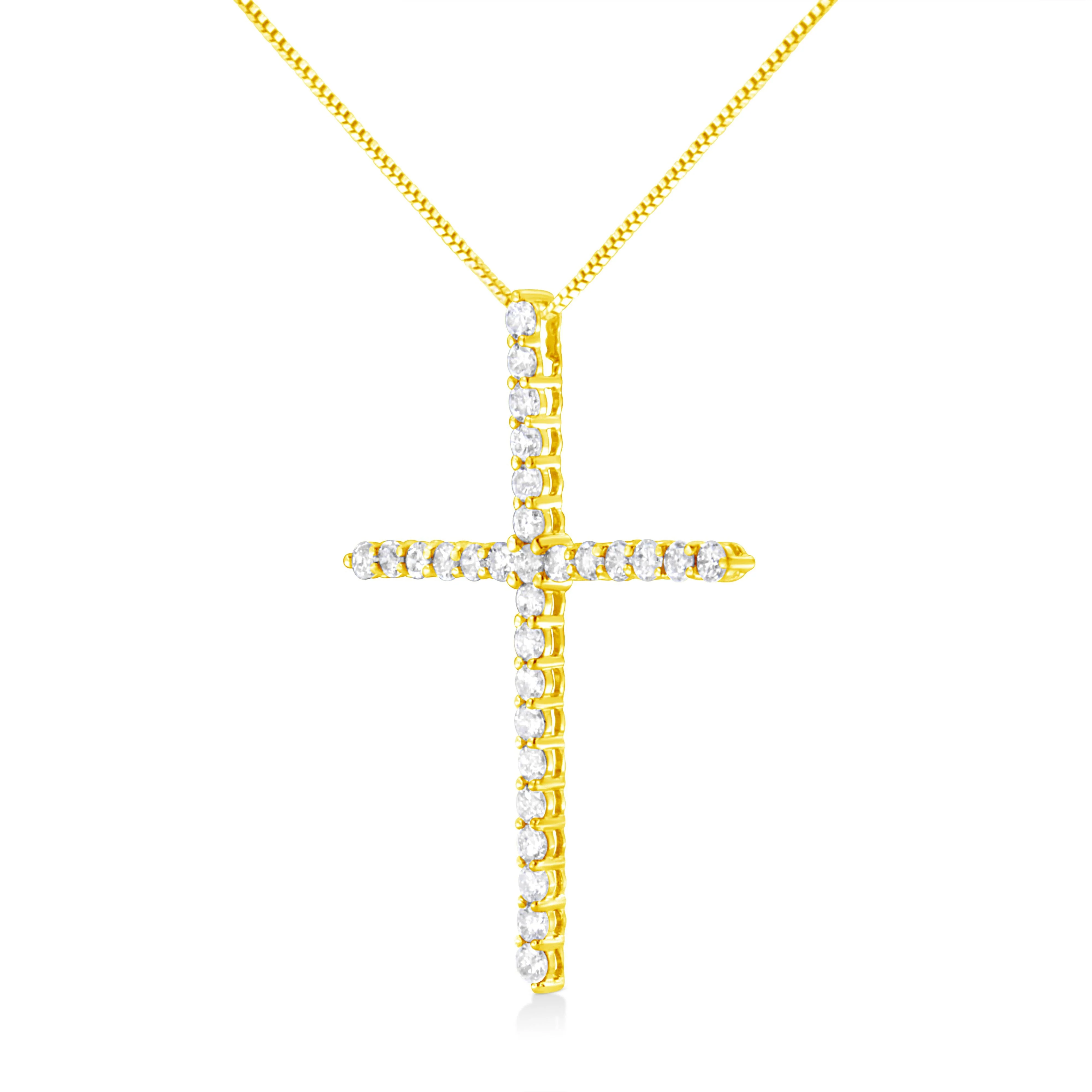 10K Yellow Gold Plated .925 Sterling Silver 3.0 Cttw Prong-Set Round Brilliant Cut Diamond Cross 18" Pendant Necklace (J-K Color, I1-I2 Clarity) - Image 3