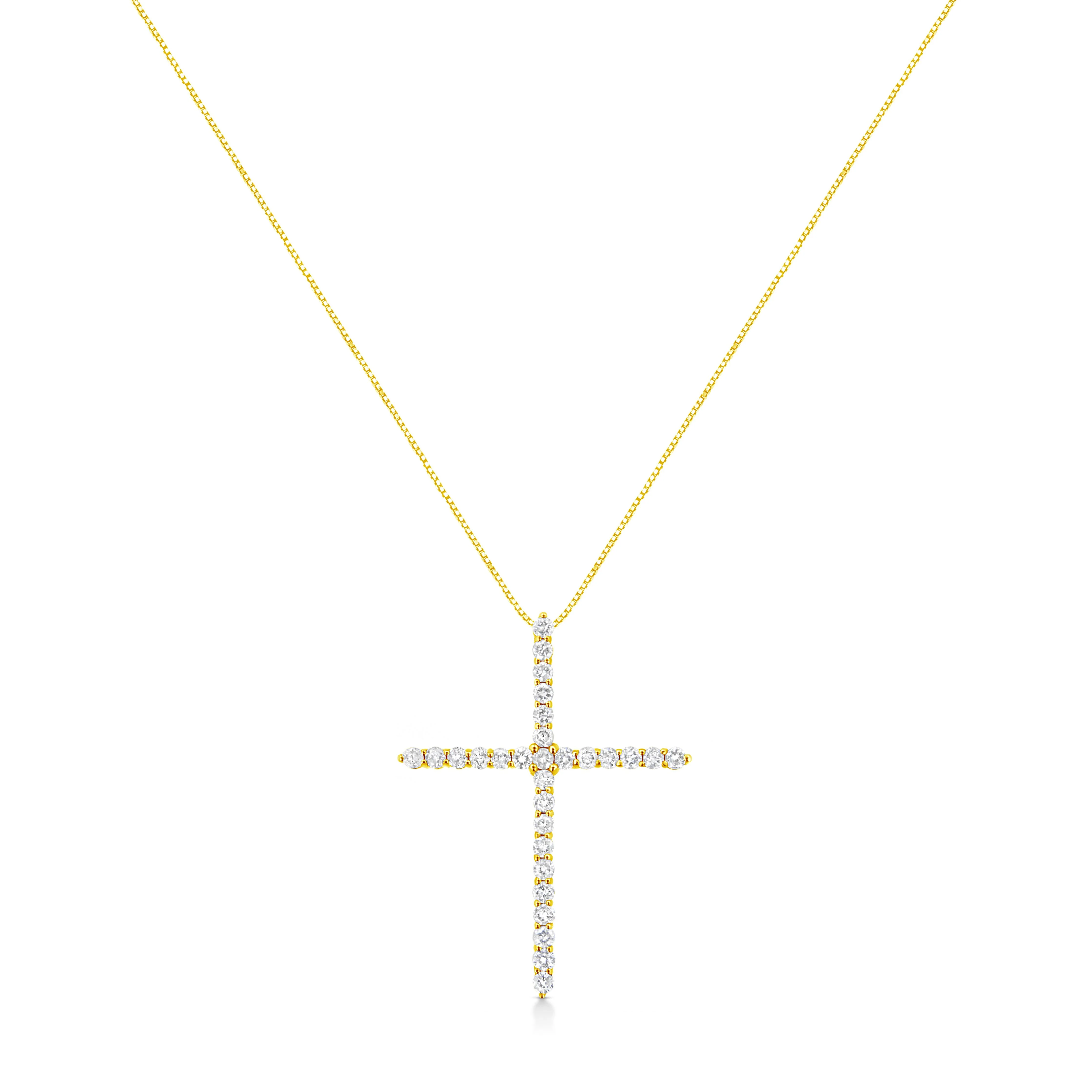 10K Yellow Gold Plated .925 Sterling Silver 3.0 Cttw Prong-Set Round Brilliant Cut Diamond Cross 18" Pendant Necklace (J-K Color, I1-I2 Clarity) - Image 6