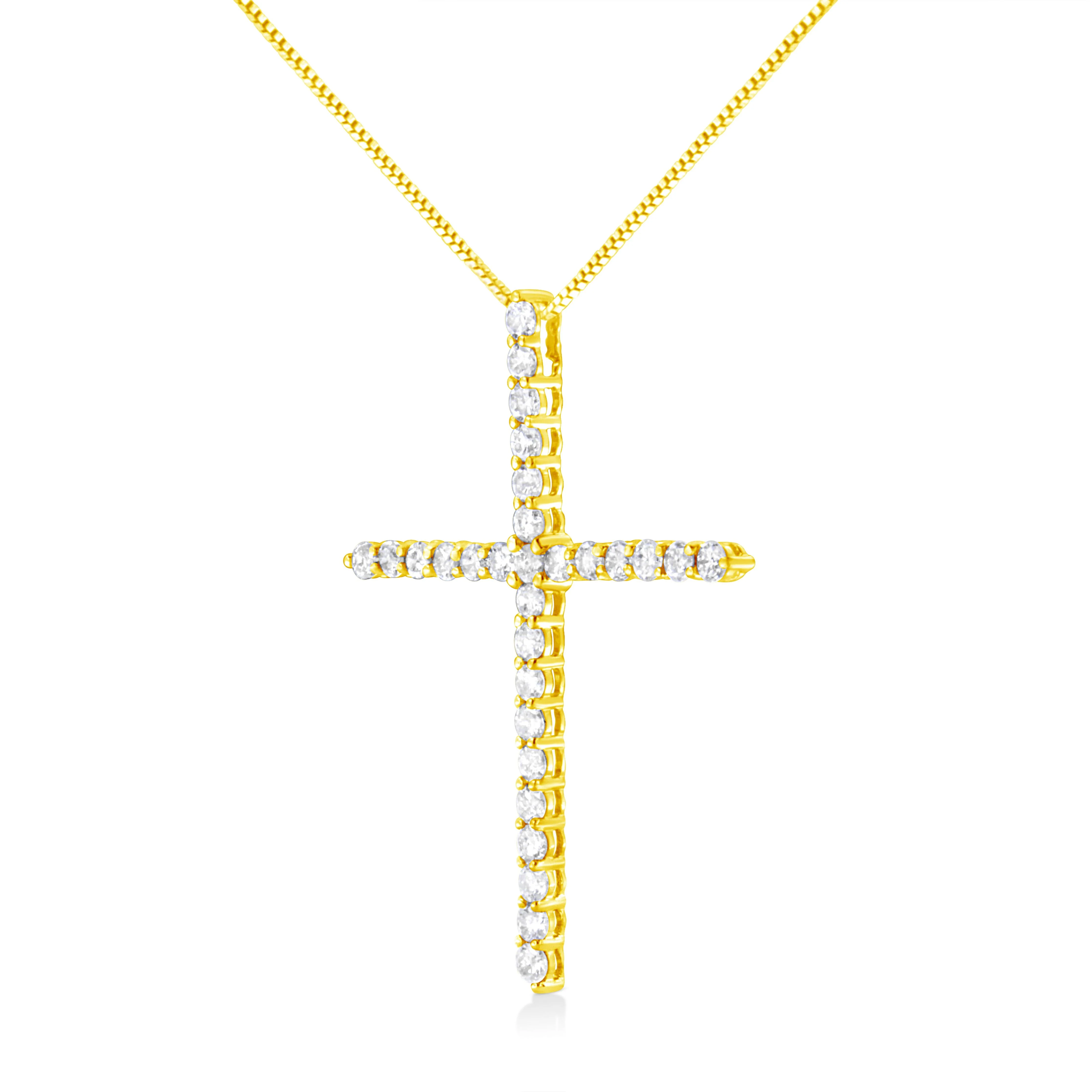 10K Yellow Gold Plated .925 Sterling Silver 3.0 Cttw Prong-Set Round Brilliant Cut Diamond Cross 18" Pendant Necklace (J-K Color, I1-I2 Clarity) - Image 7