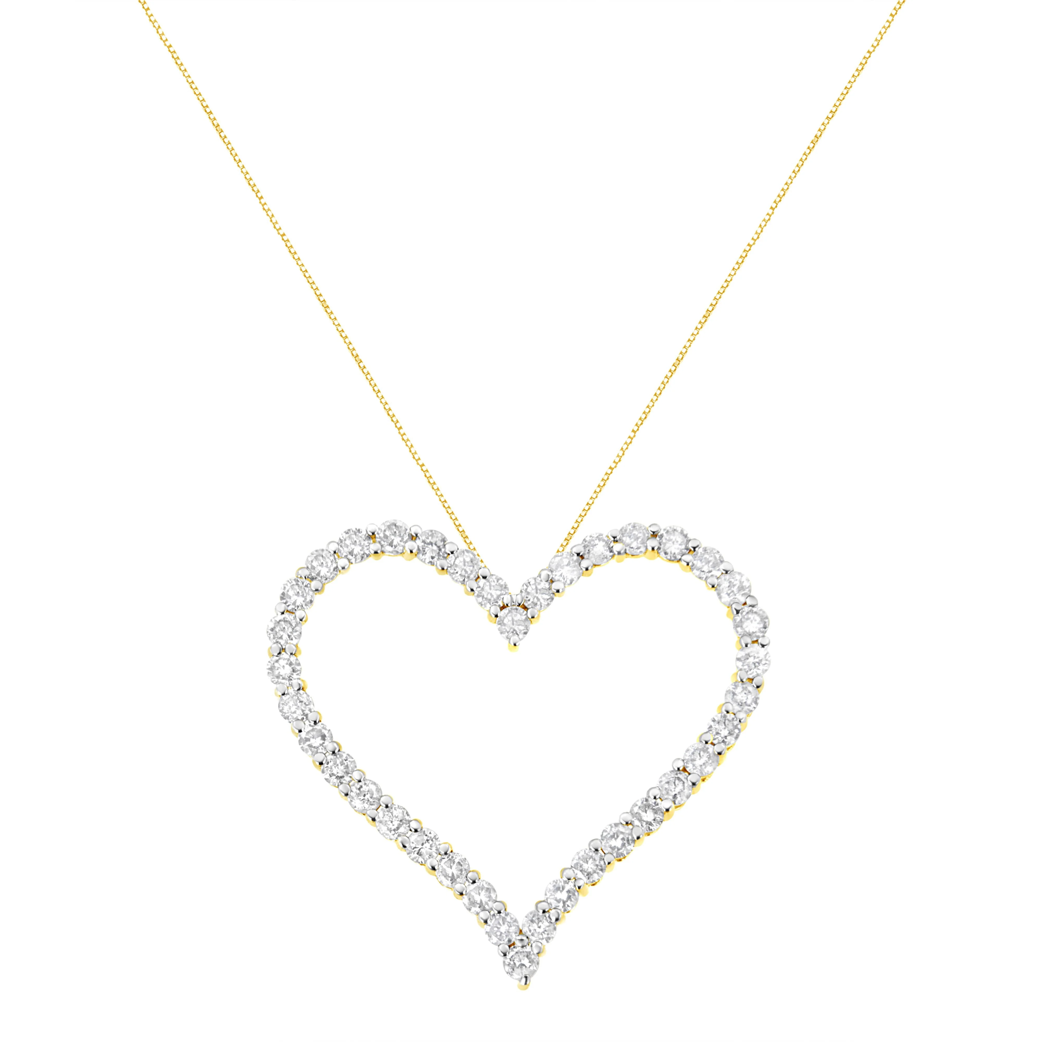 10k Yellow Gold Plated .925 Sterling Silver 3.0 cttw Round-Cut Diamond Open Heart Pendant Necklace (J-K Color, I1-I2 Clarity) - 18" - Image 2