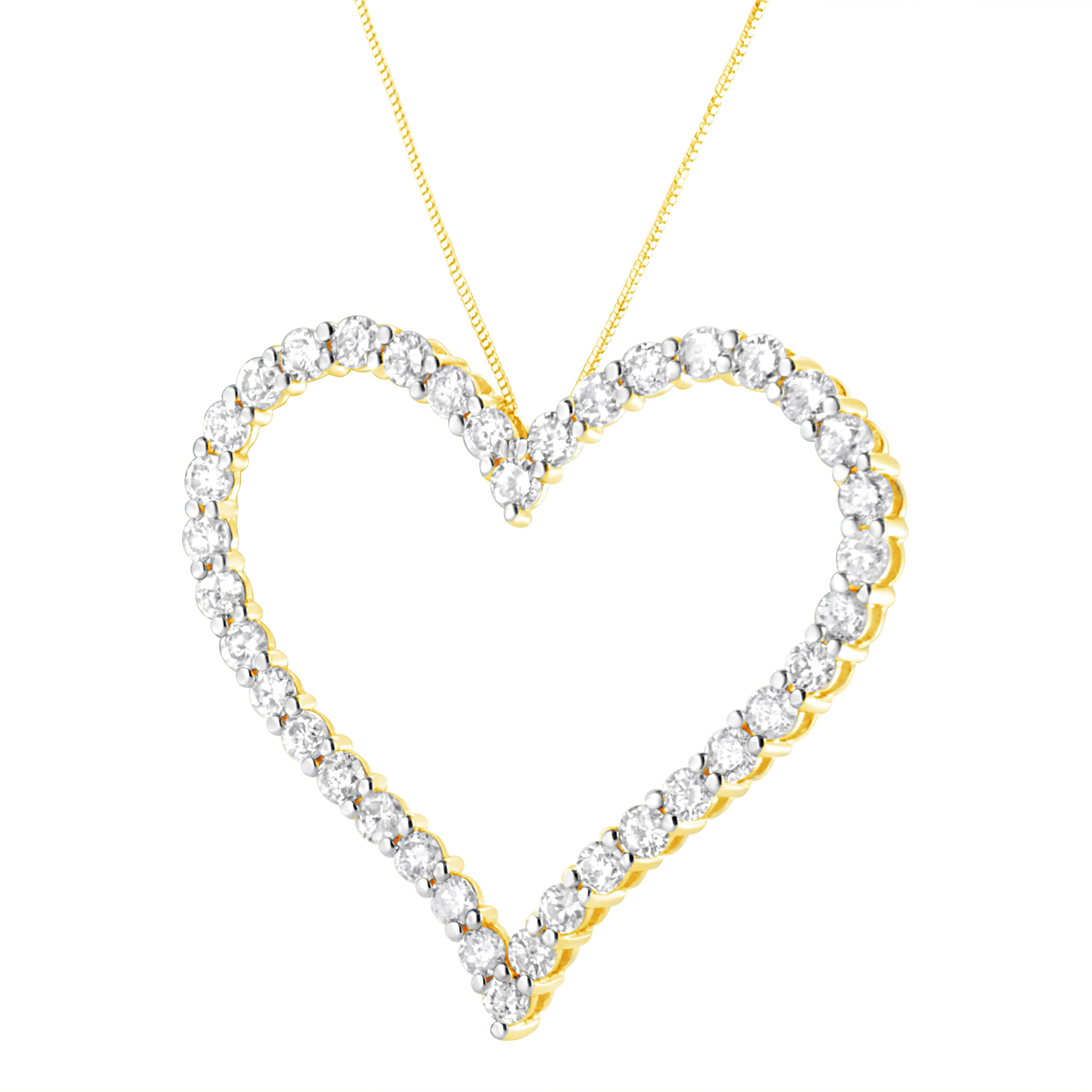 10k Yellow Gold Plated .925 Sterling Silver 3.0 cttw Round-Cut Diamond Open Heart Pendant Necklace (J-K Color, I1-I2 Clarity) - 18" - Image 7