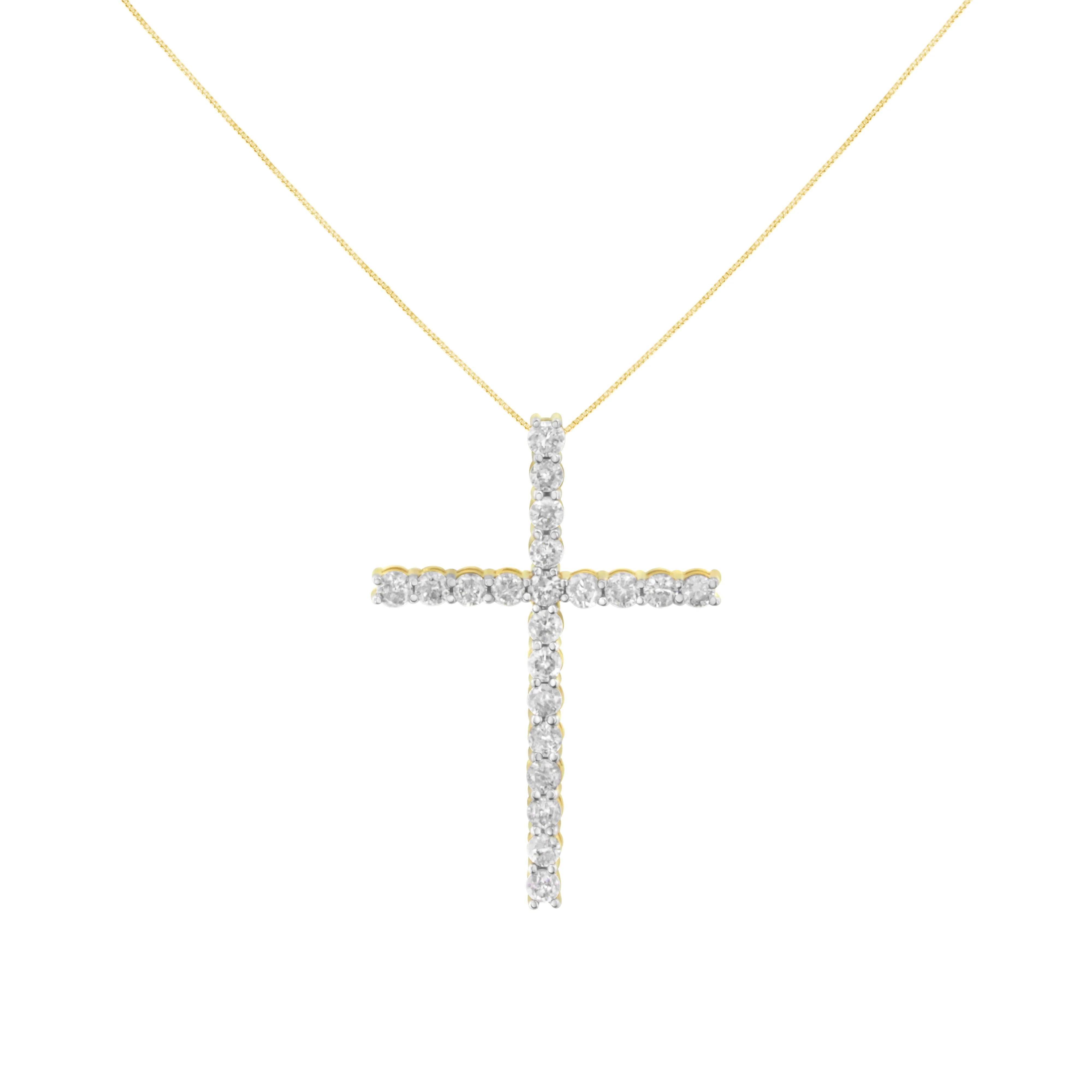 10K Yellow Gold Plated .925 Sterling Silver 4.0 Cttw Round Cut Diamond Cross Pendant Necklace (J-K Color, I1-I2 Clarity) - 18" - Image 2