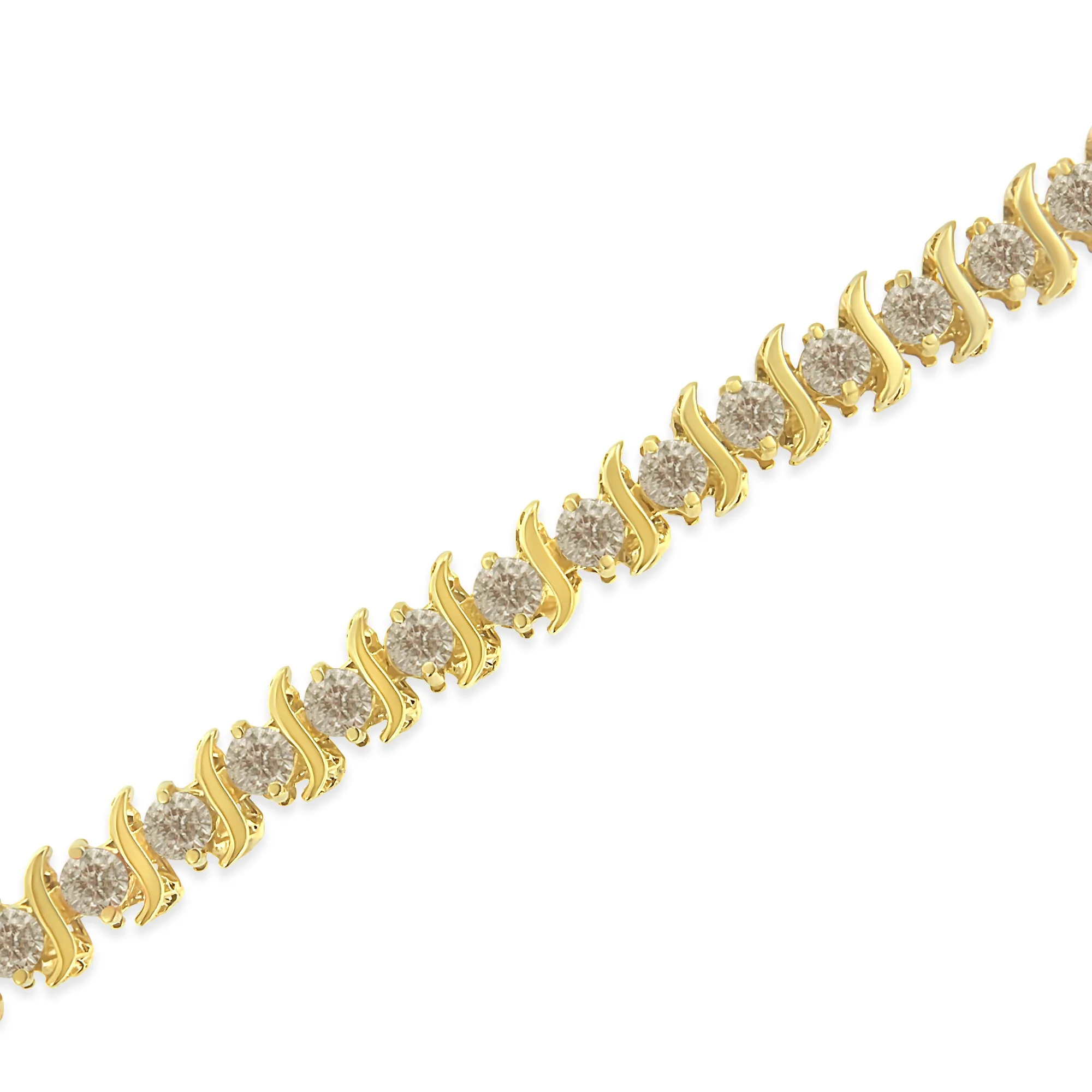 10K Yellow Gold Plated .925 Sterling Silver 7.0 cttw 2-Prong Set Round Brilliant Cut Diamond "S" Link Bracelet (J-K color, I1-I2 clarity) - 7" - Image 11