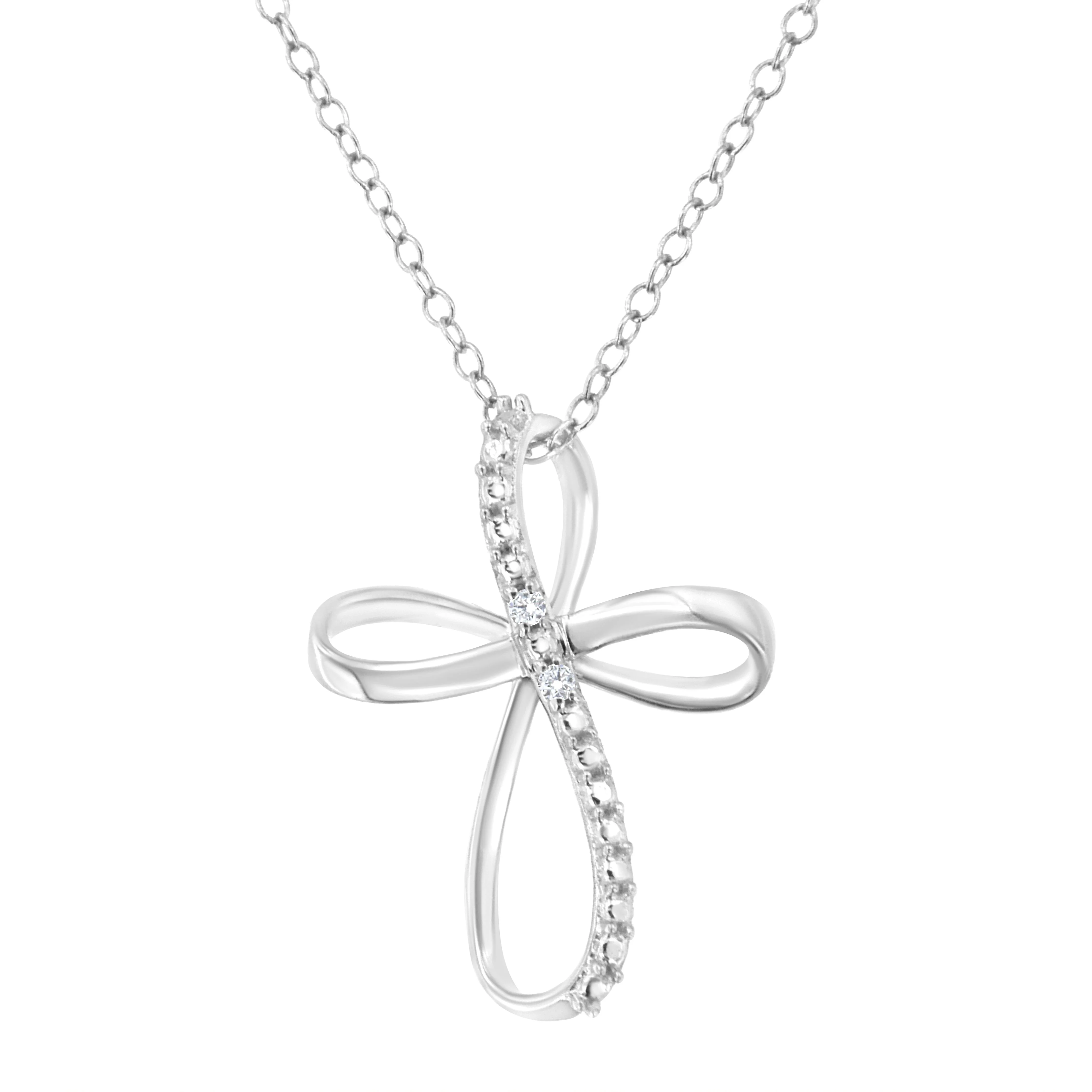 10K Yellow Gold Plated .925 Sterling Silver Diamond Accent Cross Ribbon 18" Pendant Necklace (I-J Color, I2-I3 Clarity) - Image 10