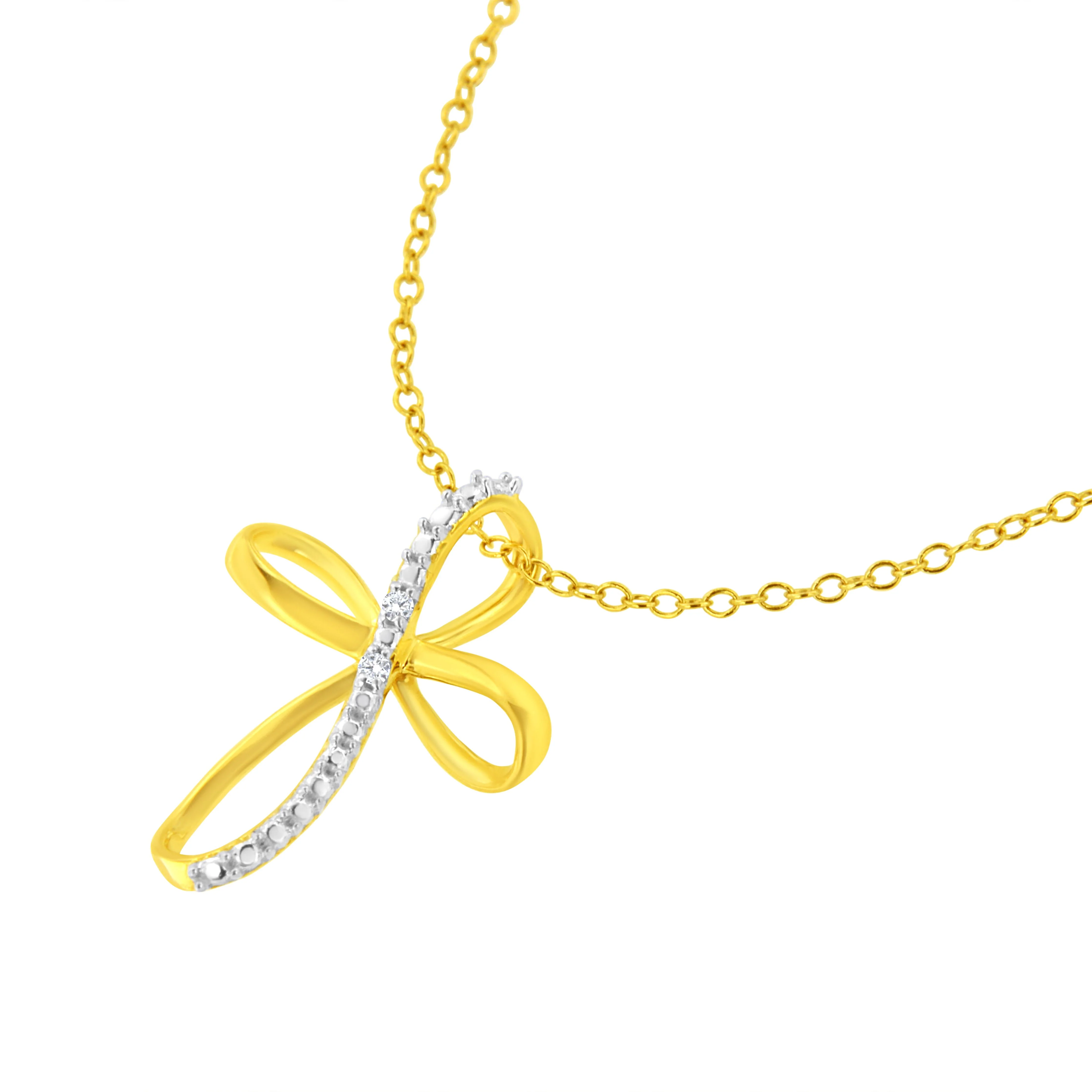 10K Yellow Gold Plated .925 Sterling Silver Diamond Accent Cross Ribbon 18" Pendant Necklace (I-J Color, I2-I3 Clarity) - Image 8