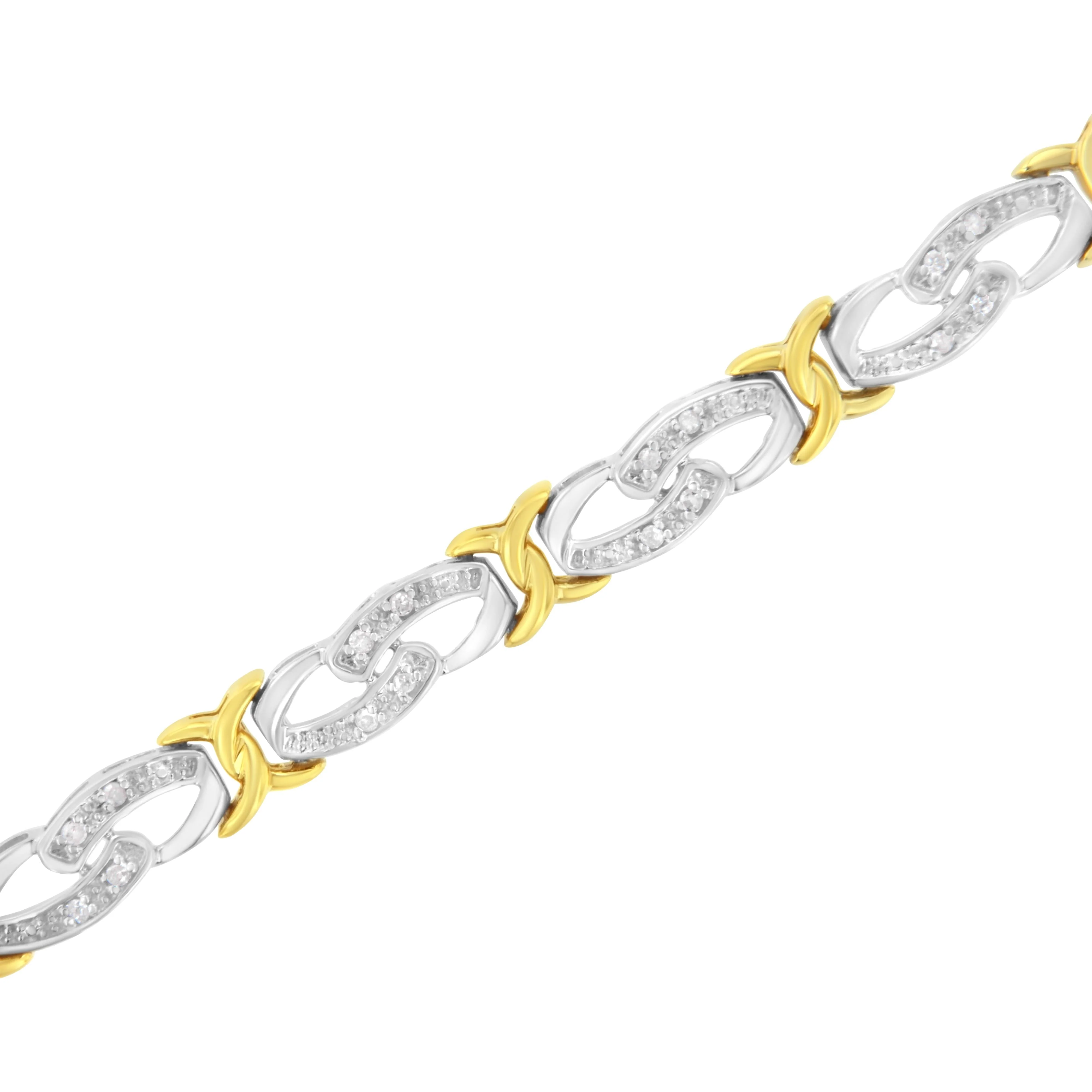 10k Yellow Gold Plated Sterling Silver 1/4 cttw Diamond Infinity and X Link Bracelet (I-J Clarity, I2-I3 Color) - Size 7.25" - Image 3