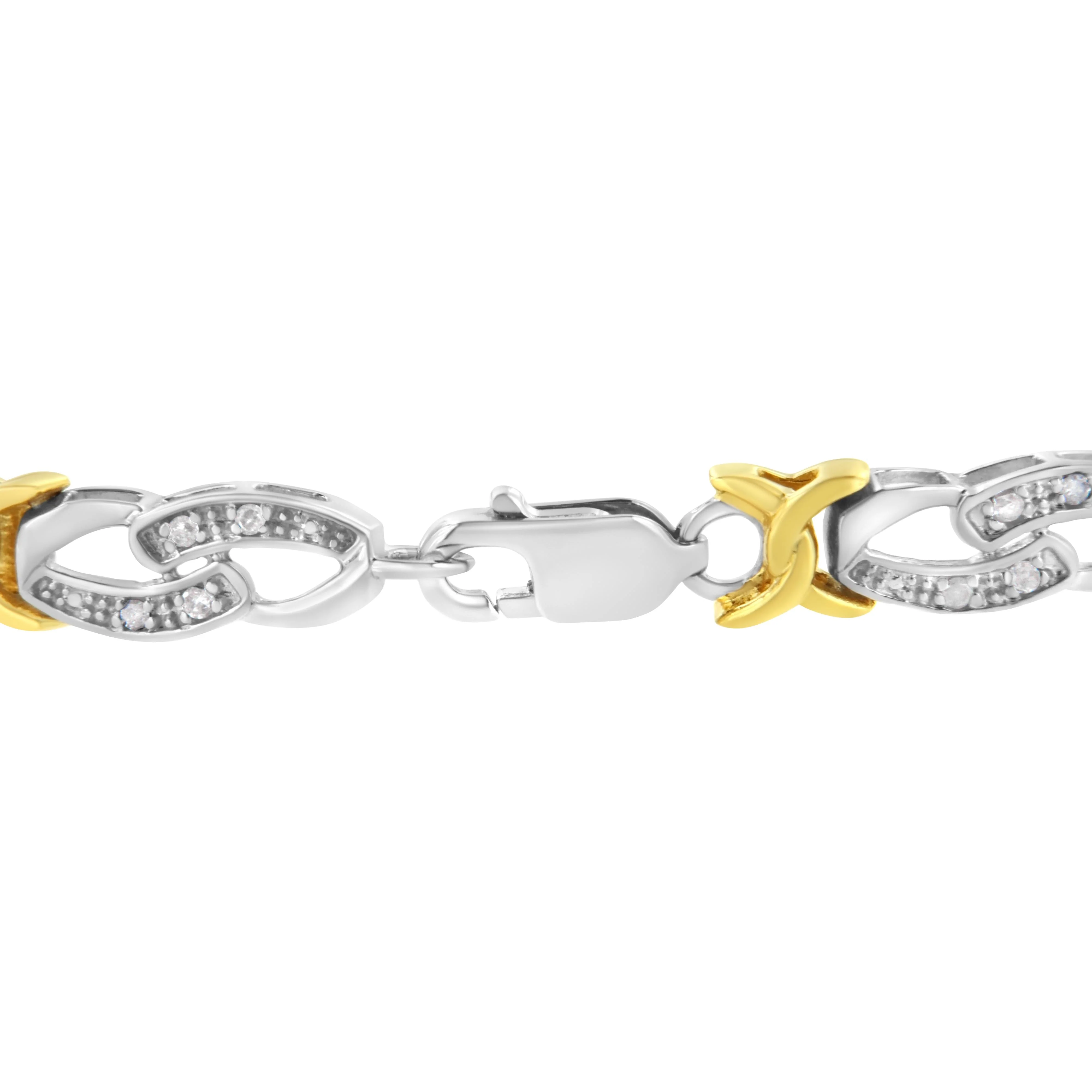 10k Yellow Gold Plated Sterling Silver 1/4 cttw Diamond Infinity and X Link Bracelet (I-J Clarity, I2-I3 Color) - Size 7.25" - Image 5