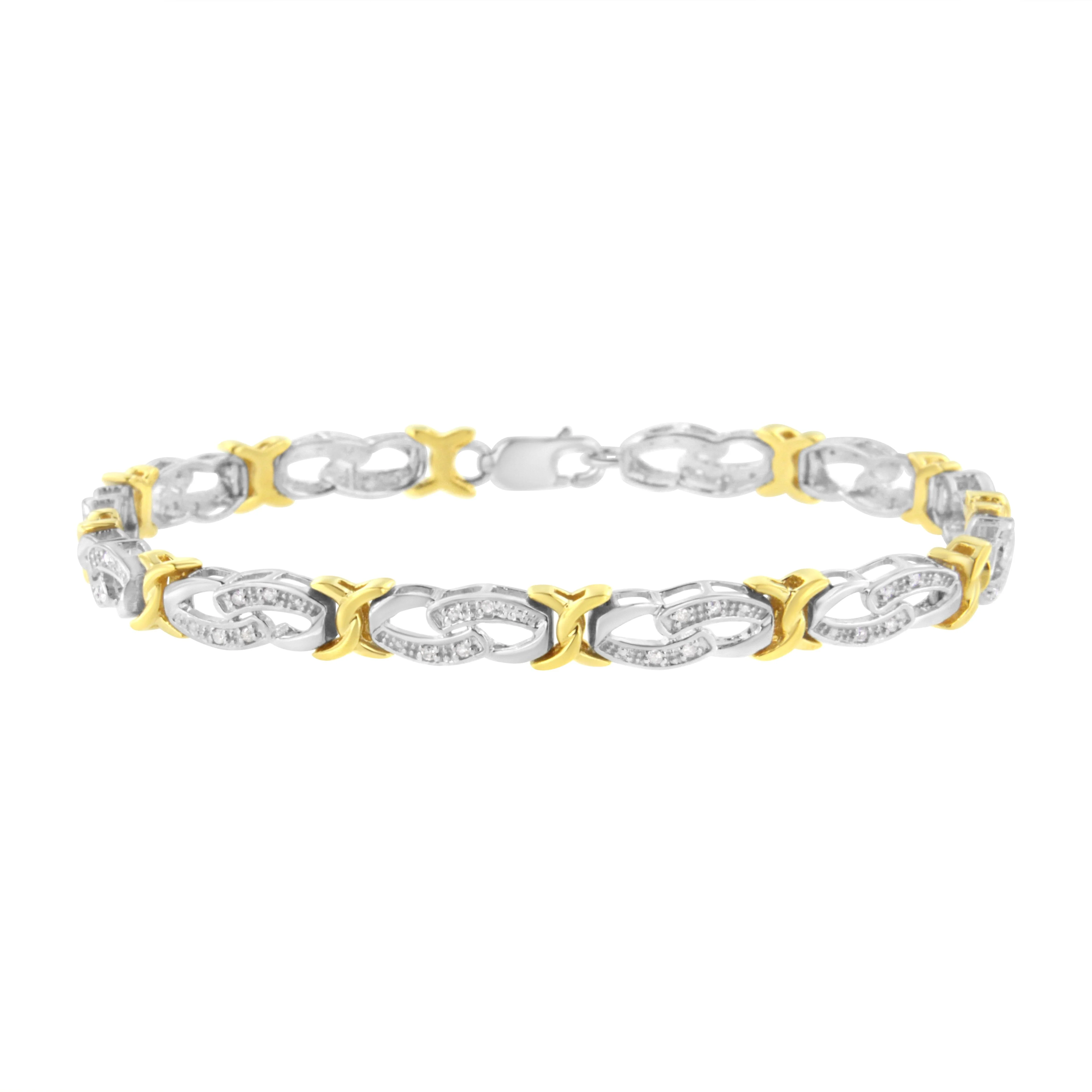 10k Yellow Gold Plated Sterling Silver 1/4 cttw Diamond Infinity and X Link Bracelet (I-J Clarity, I2-I3 Color) - Size 7.25" - Image 6