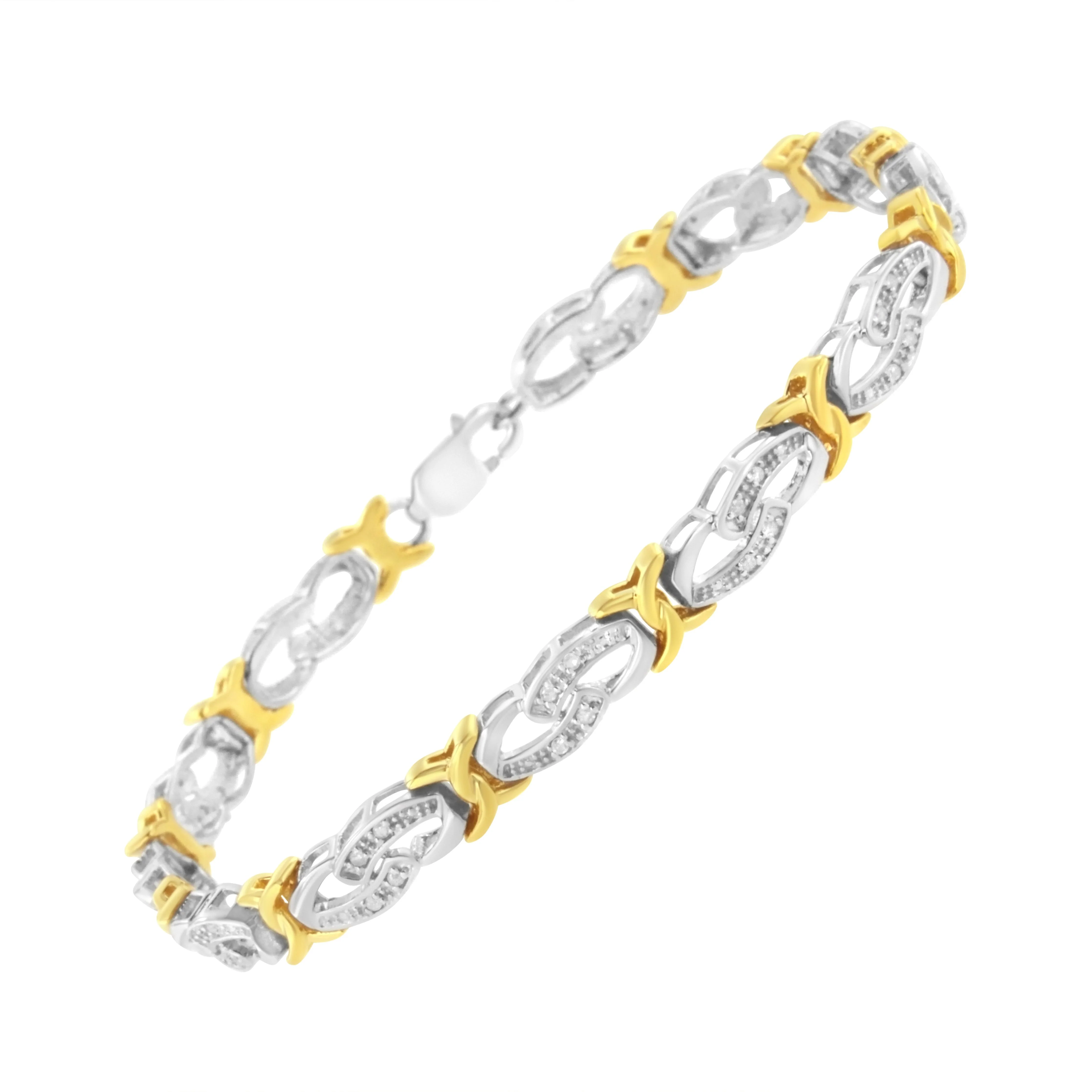 10k Yellow Gold Plated Sterling Silver 1/4 cttw Diamond Infinity and X Link Bracelet (I-J Clarity, I2-I3 Color) - Size 7.25" - Image 7