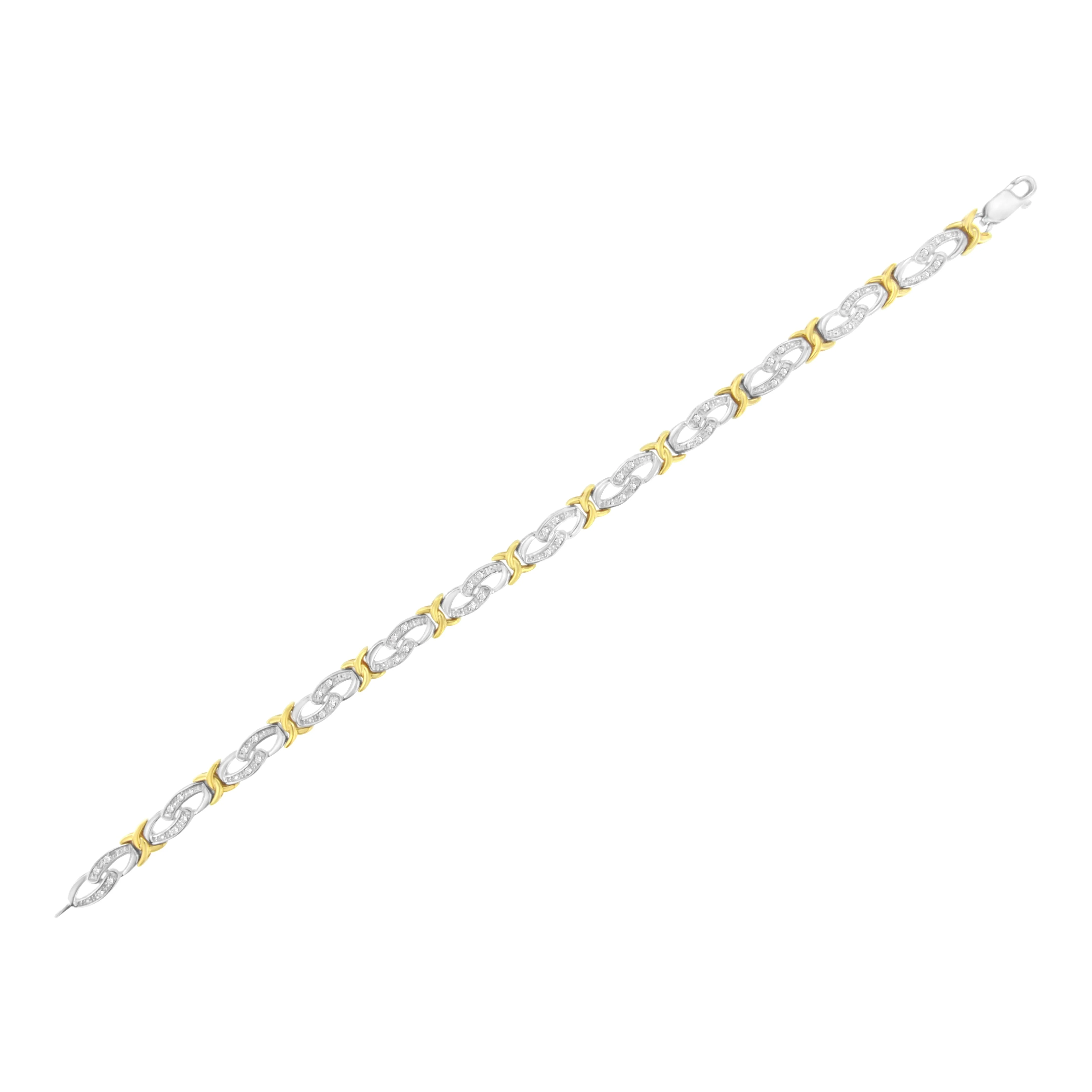 10k Yellow Gold Plated Sterling Silver 1/4 cttw Diamond Infinity and X Link Bracelet (I-J Clarity, I2-I3 Color) - Size 7.25" - Image 9