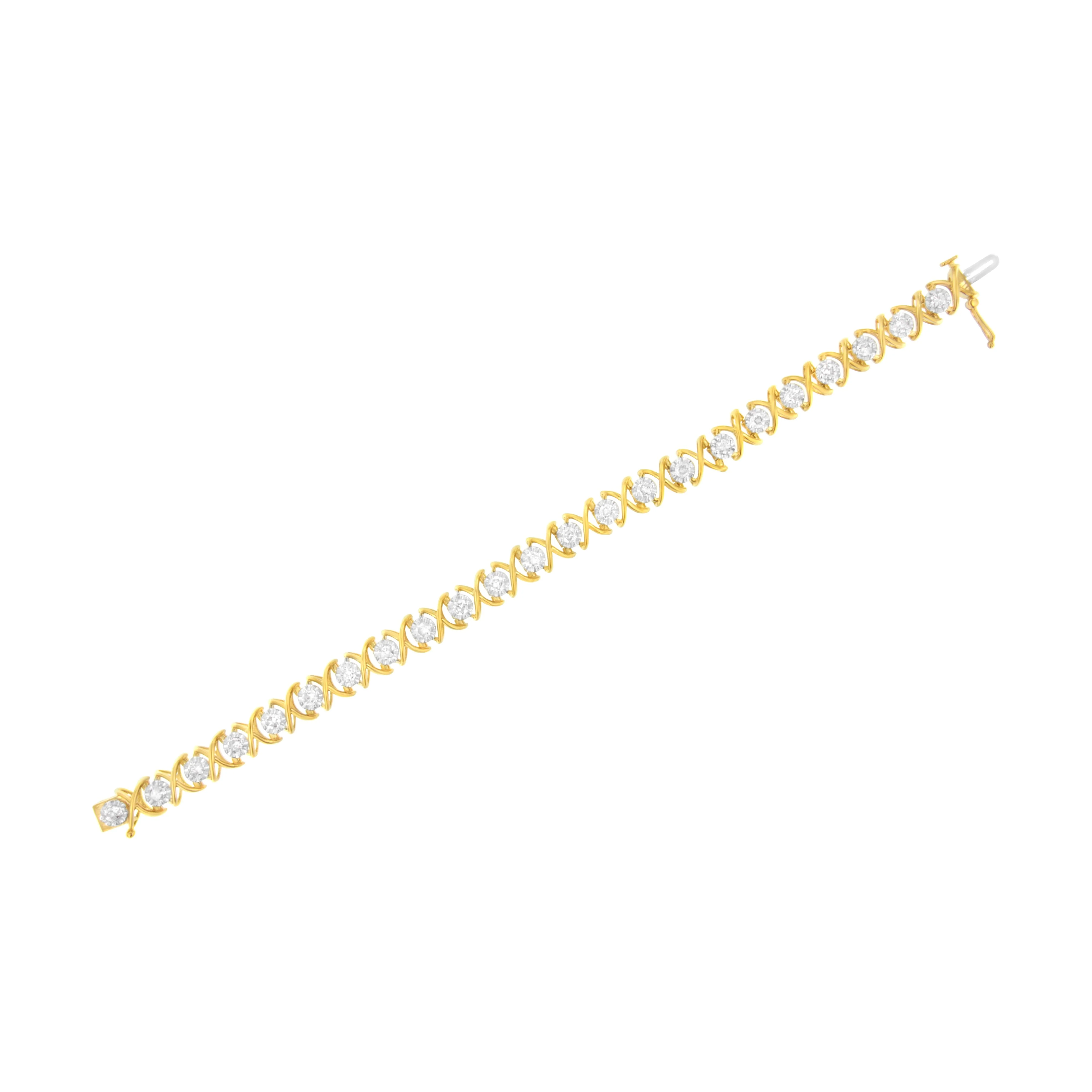 10K Yellow Gold Plated Sterling Silver 2 cttw Diamond "XOXO" Bracelet (J-K Clarity, I1-I2 Color) - Size 7.25" - Image 10