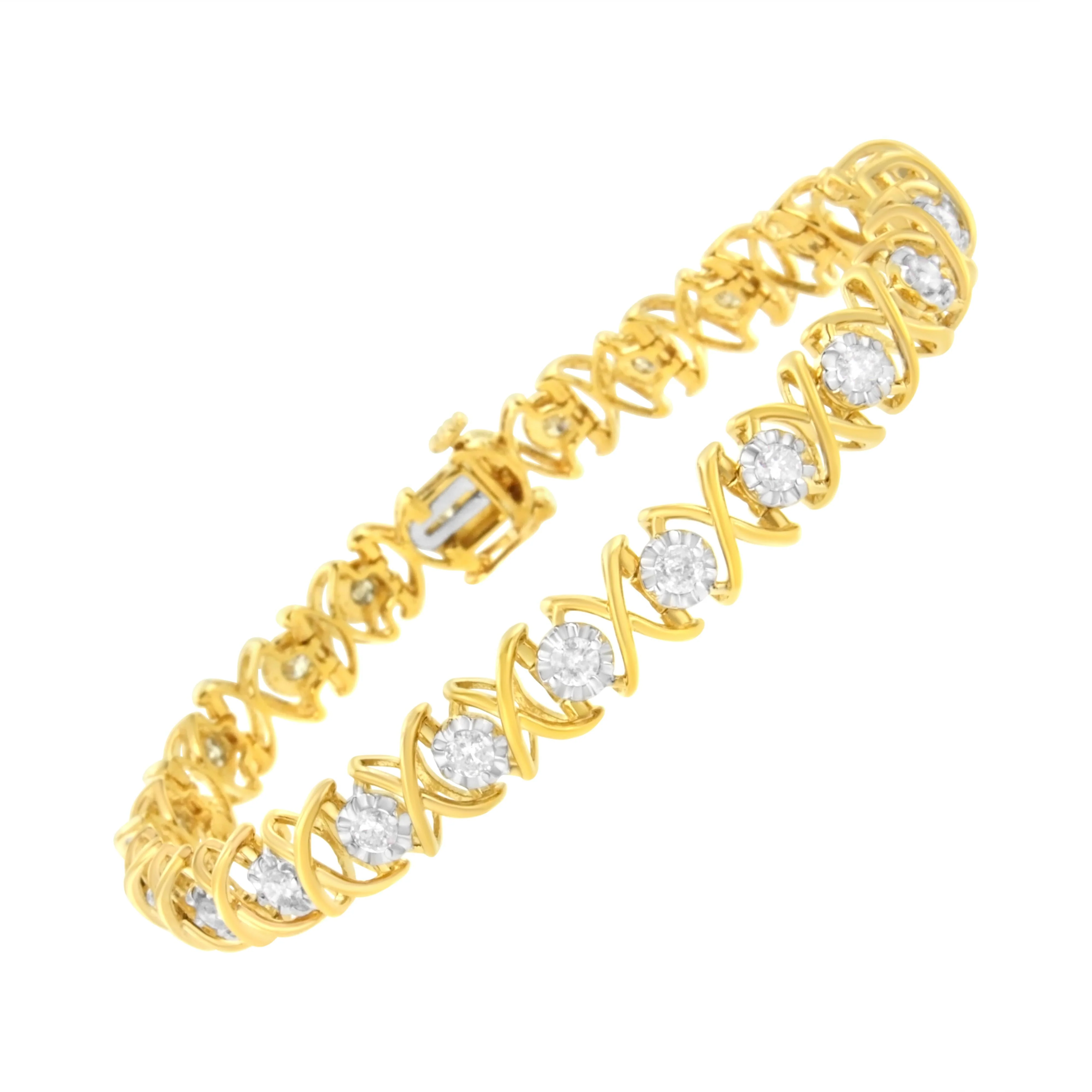 10K Yellow Gold Plated Sterling Silver 2 cttw Diamond "XOXO" Bracelet (J-K Clarity, I1-I2 Color) - Size 7.25" - Image 3