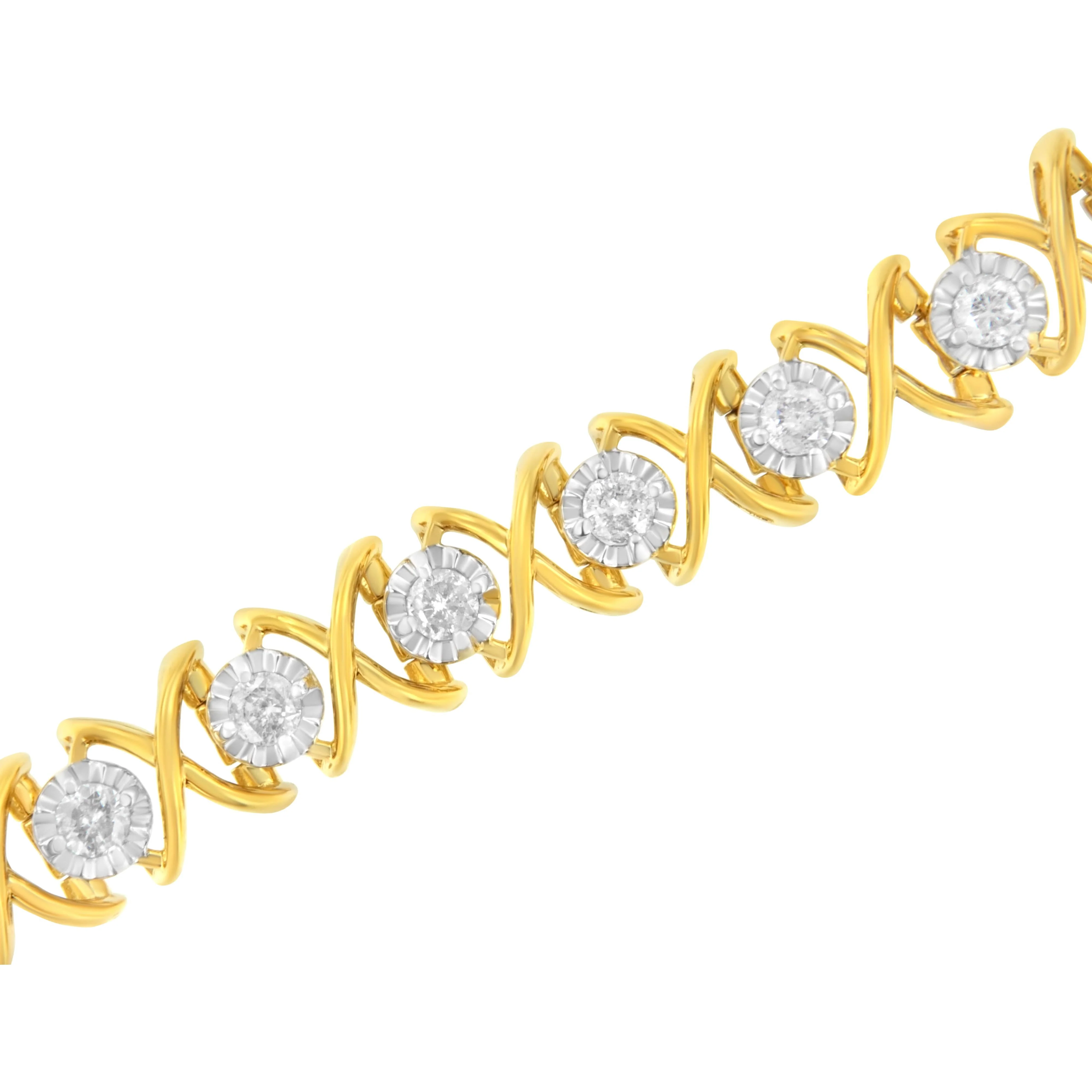 10K Yellow Gold Plated Sterling Silver 2 cttw Diamond "XOXO" Bracelet (J-K Clarity, I1-I2 Color) - Size 7.25" - Image 4