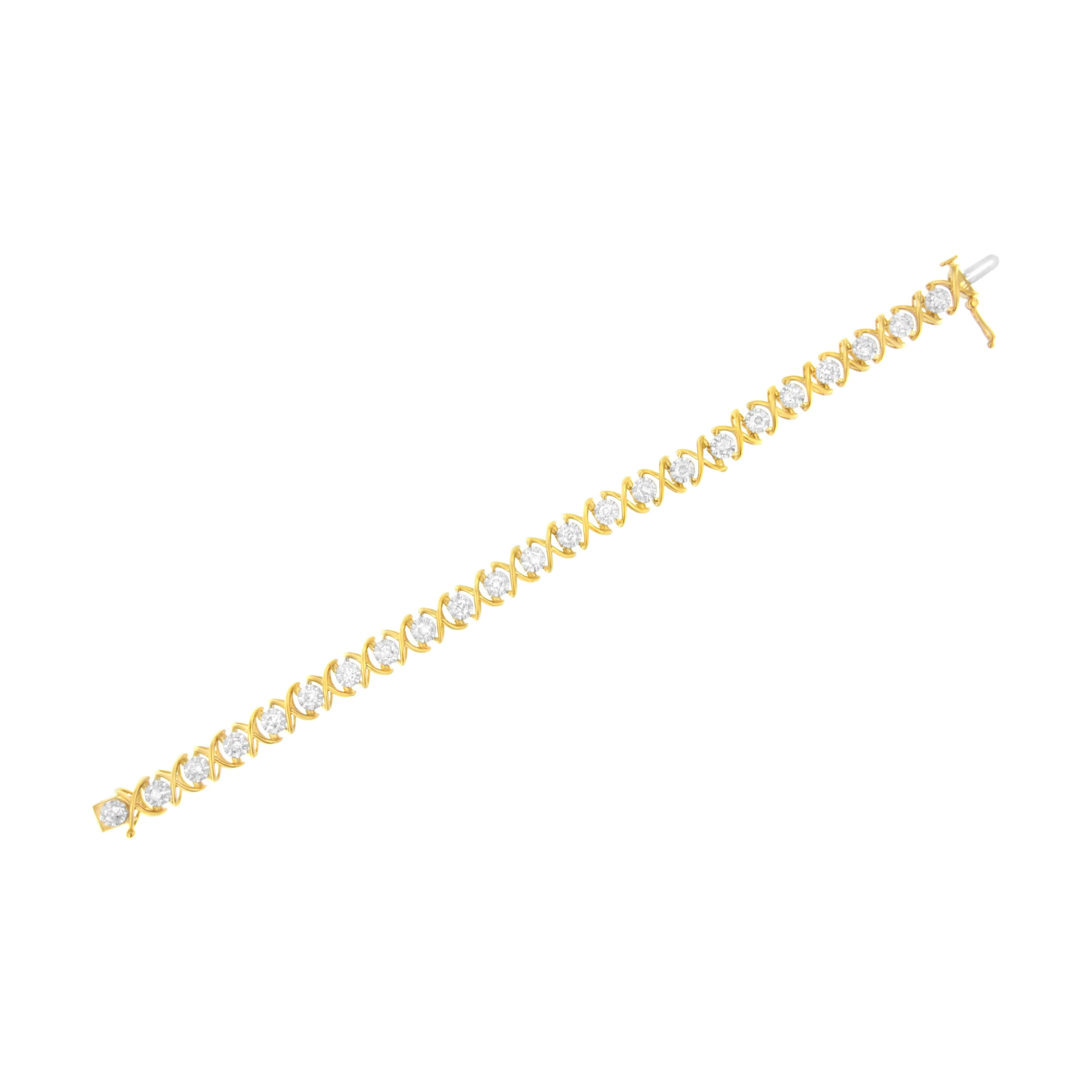 10K Yellow Gold Plated Sterling Silver 2 cttw Diamond "XOXO" Bracelet (J-K Clarity, I1-I2 Color) - Size 7.25" - Image 5
