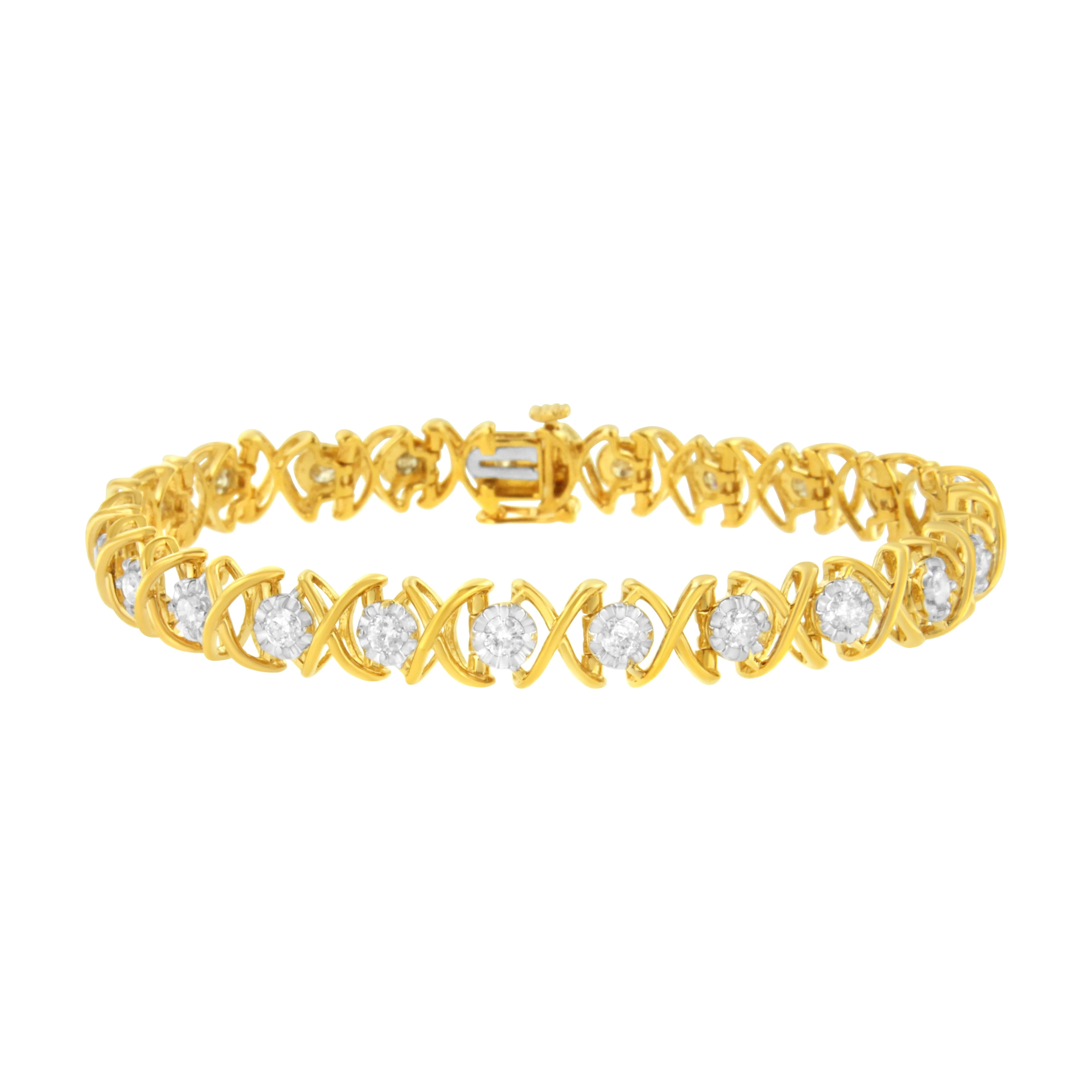 10K Yellow Gold Plated Sterling Silver 2 cttw Diamond "XOXO" Bracelet (J-K Clarity, I1-I2 Color) - Size 7.25" - Image 6