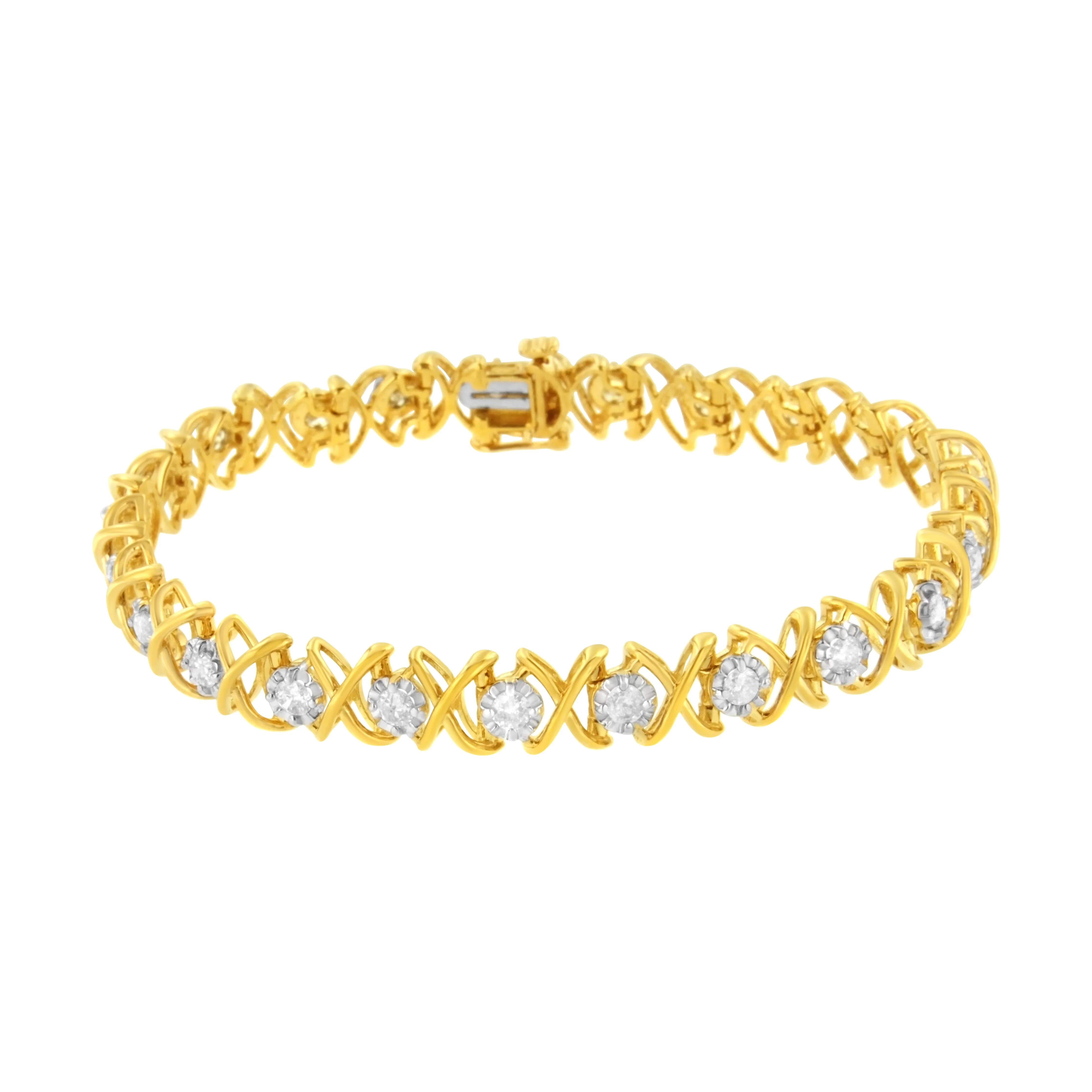 10K Yellow Gold Plated Sterling Silver 2 cttw Diamond "XOXO" Bracelet (J-K Clarity, I1-I2 Color) - Size 7.25" - Image 7