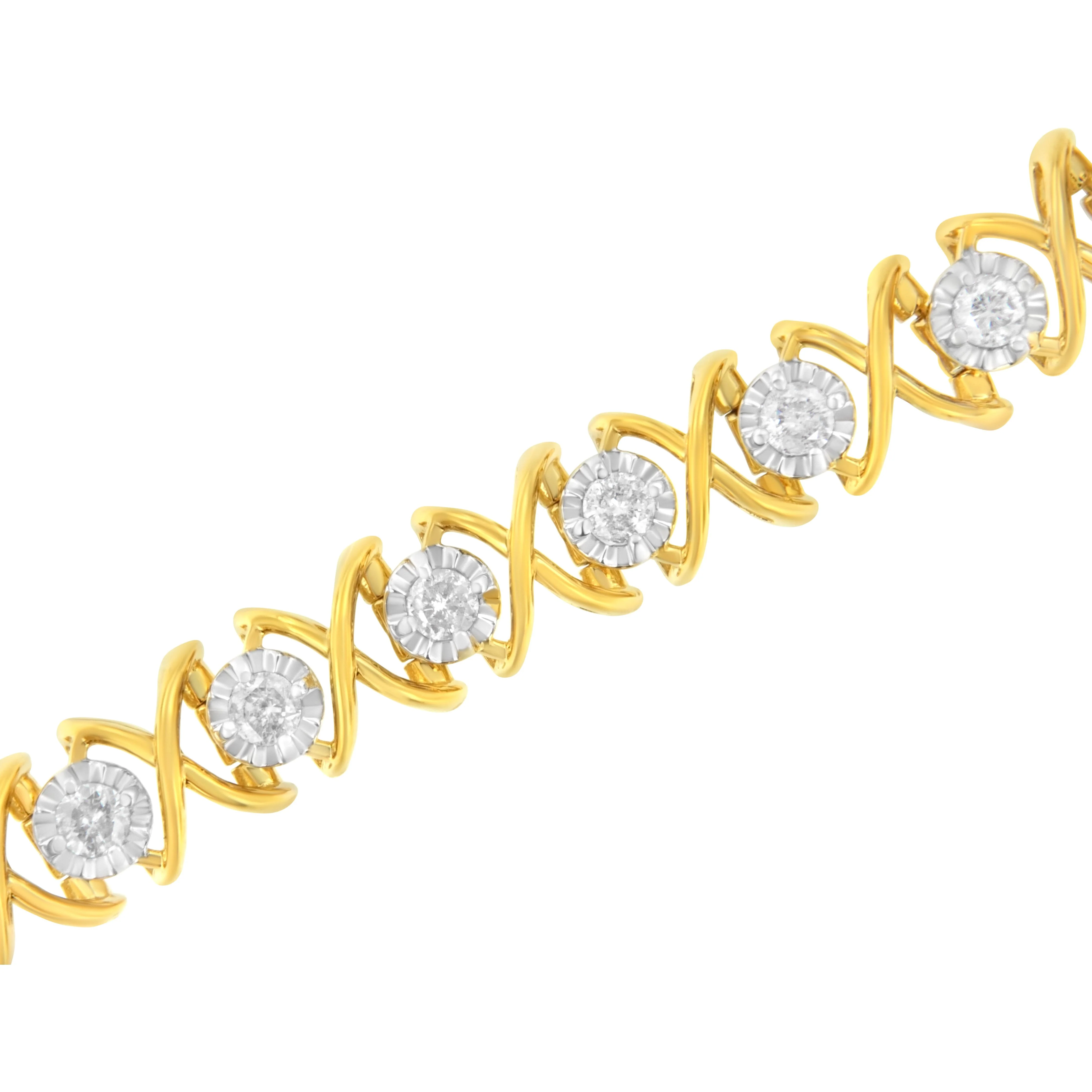 10K Yellow Gold Plated Sterling Silver 2 cttw Diamond "XOXO" Bracelet (J-K Clarity, I1-I2 Color) - Size 7.25" - Image 9