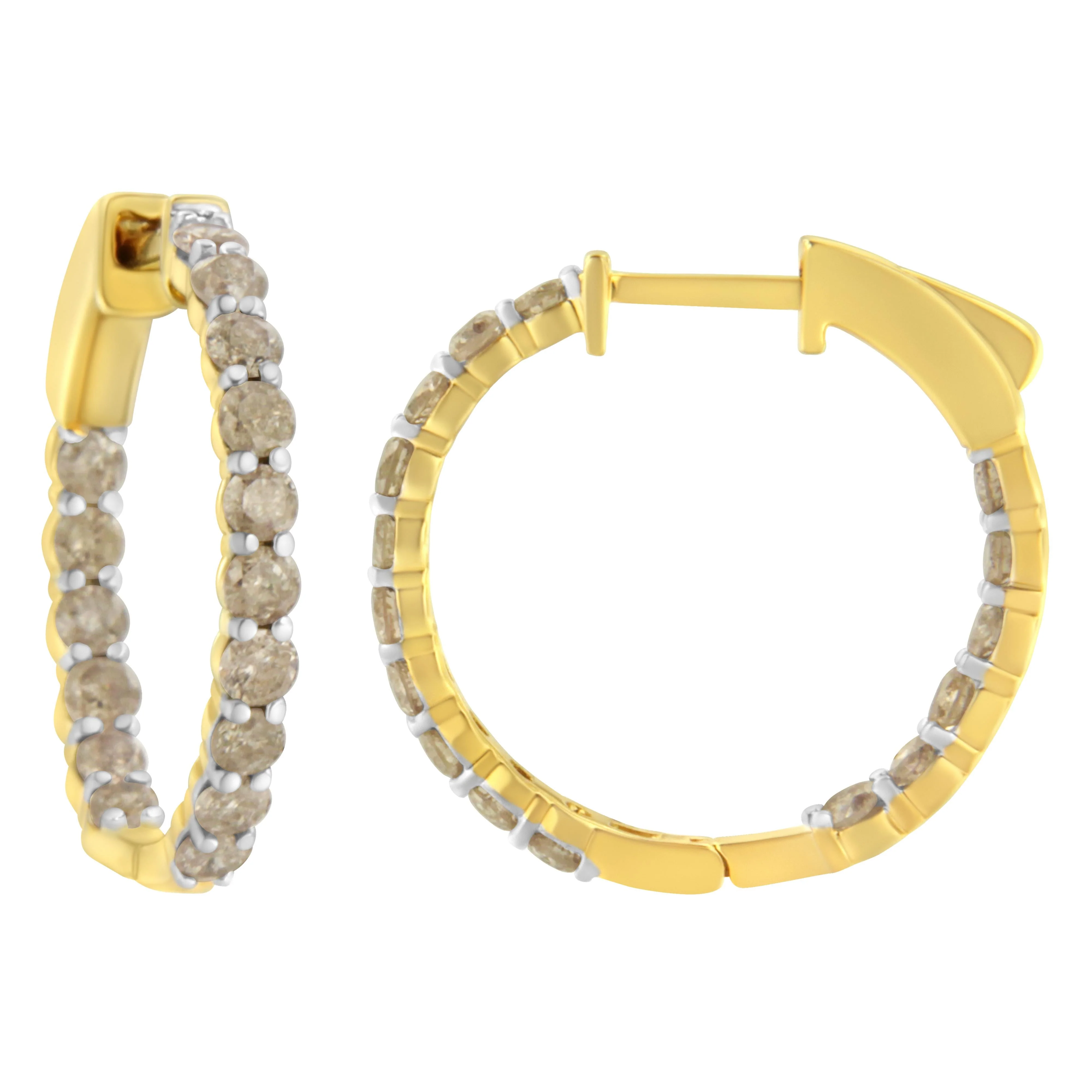 10K Yellow Gold Plated Sterling Silver Diamond Hoop Earrings (2 cttw, K-L Color, I2-I3 Clarity) - Image 2