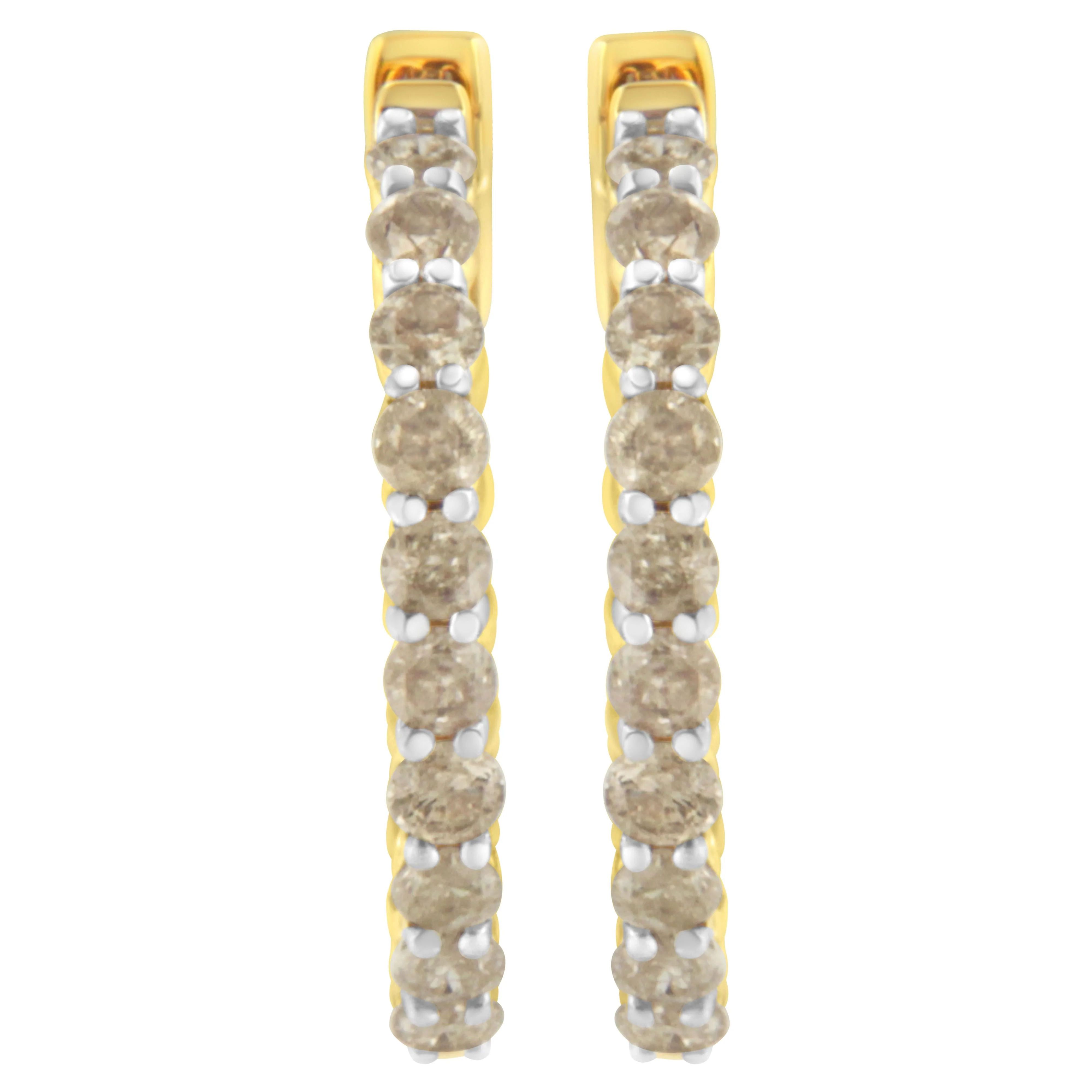 10K Yellow Gold Plated Sterling Silver Diamond Hoop Earrings (2 cttw, K-L Color, I2-I3 Clarity) - Image 3
