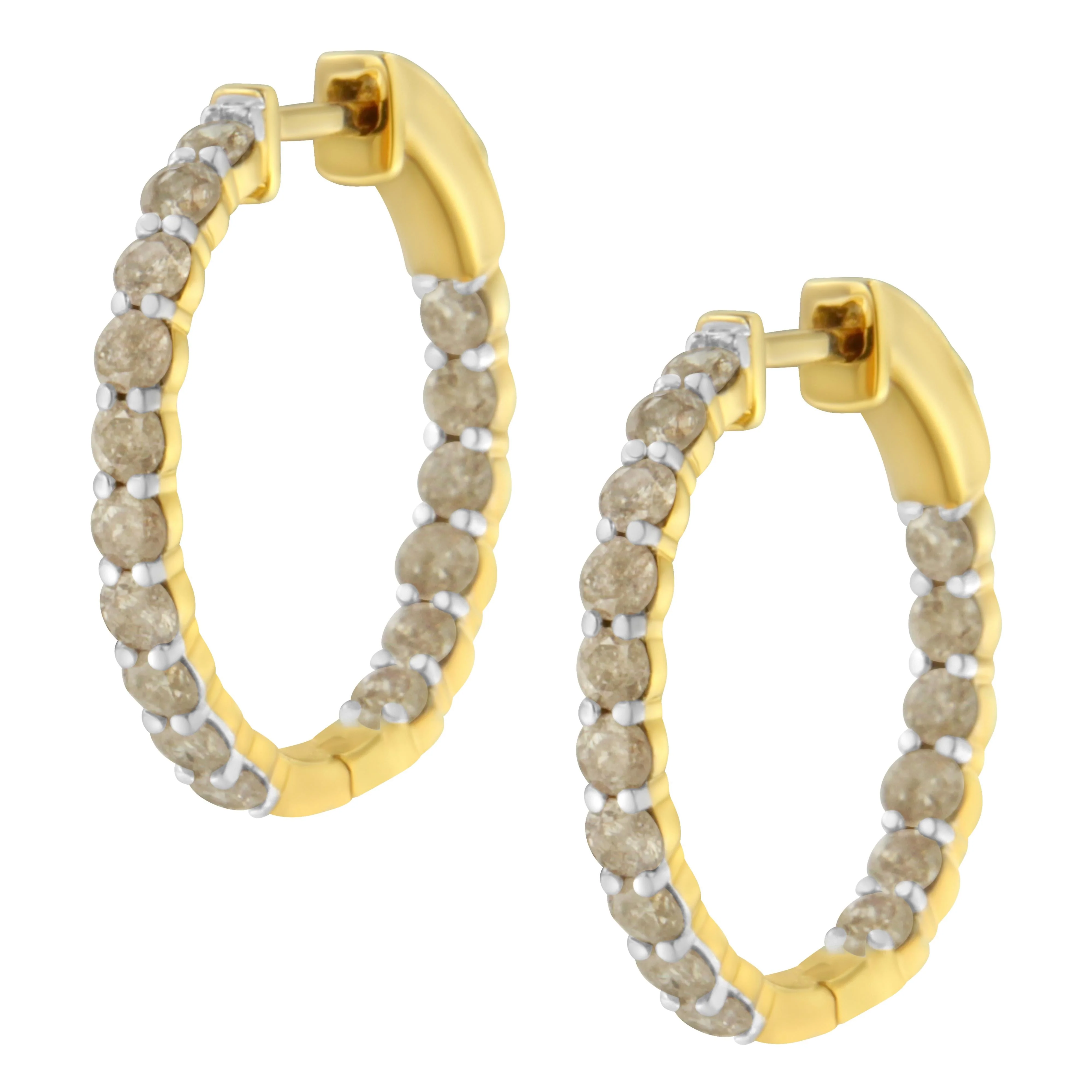 10K Yellow Gold Plated Sterling Silver Diamond Hoop Earrings (2 cttw, K-L Color, I2-I3 Clarity) - Image 4