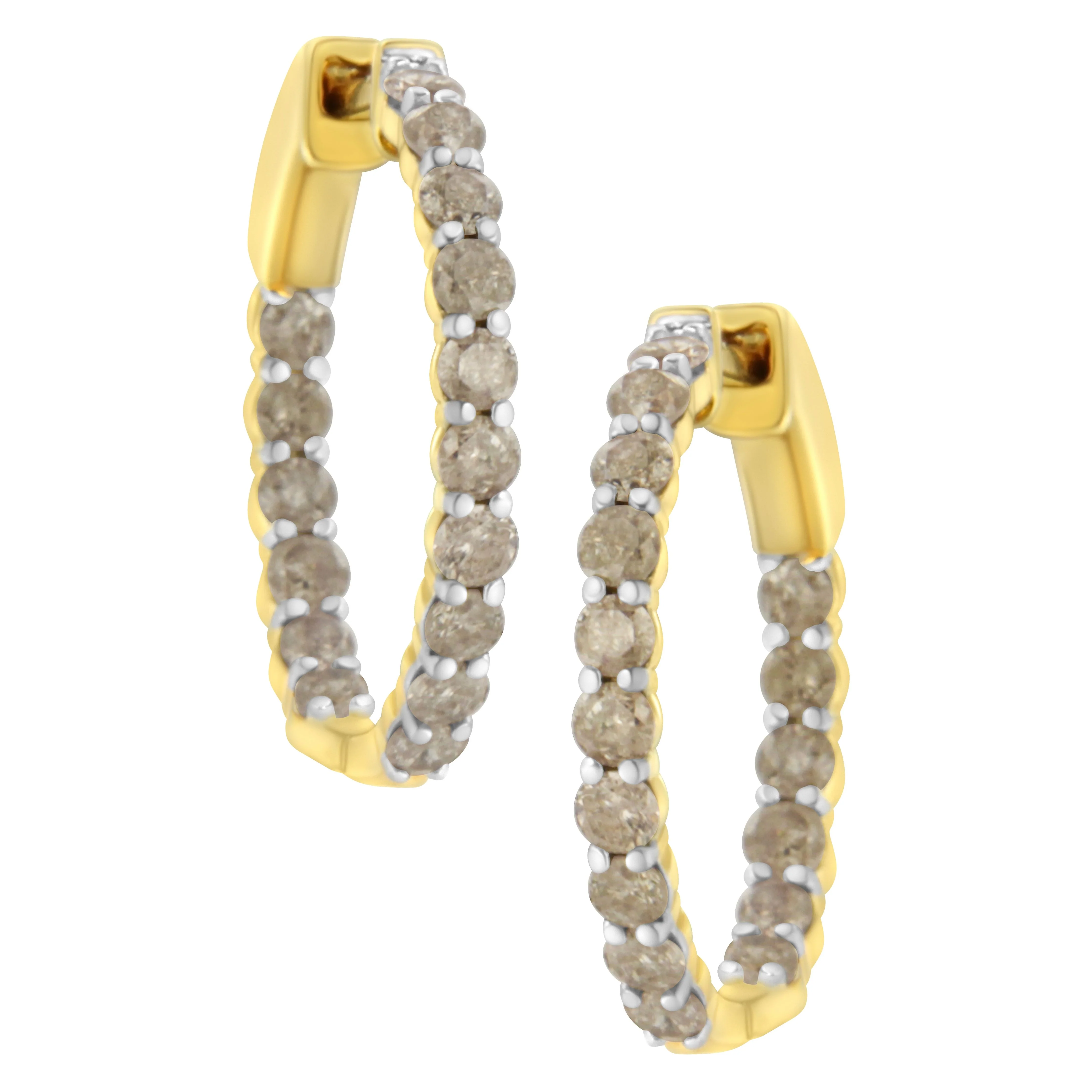10K Yellow Gold Plated Sterling Silver Diamond Hoop Earrings (2 cttw, K-L Color, I2-I3 Clarity) - Image 5