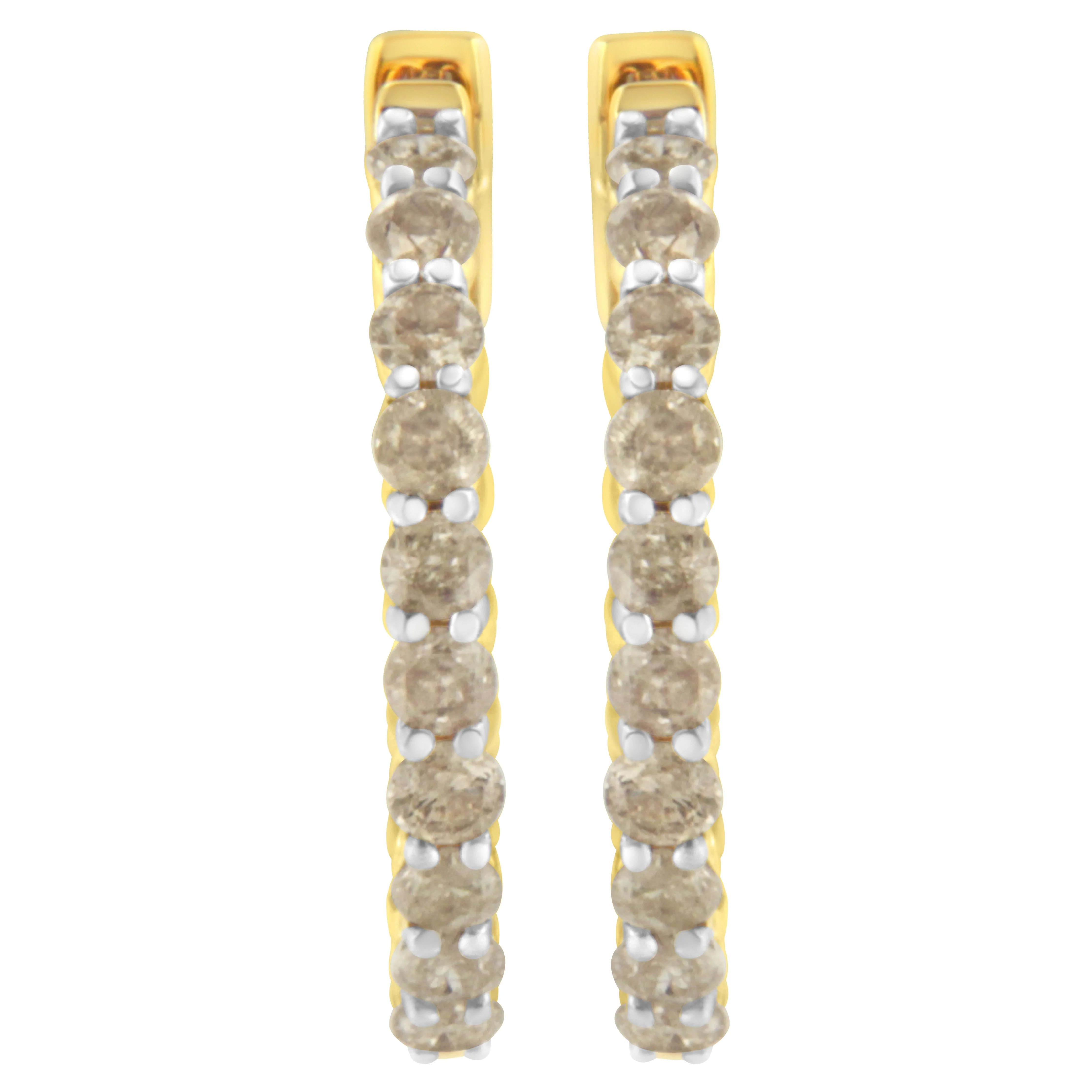 10K Yellow Gold Plated Sterling Silver Diamond Hoop Earrings (2 cttw, K-L Color, I2-I3 Clarity) - Image 7