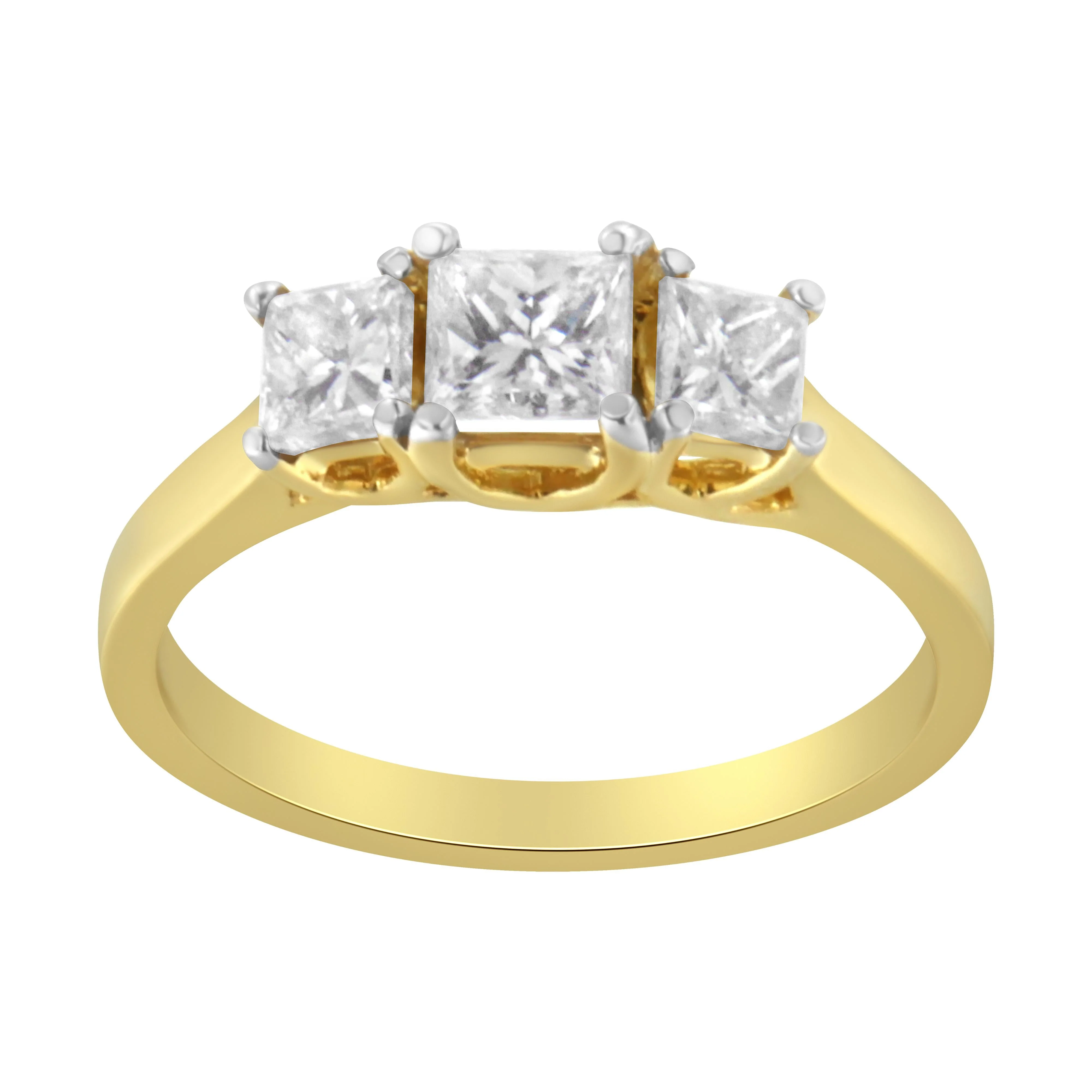 10K Yellow Gold Princess-Cut Diamond Three Stone Band Ring (1 Cttw, J-K Color, I1-I2 Clarity) - Size 6 - Image 2