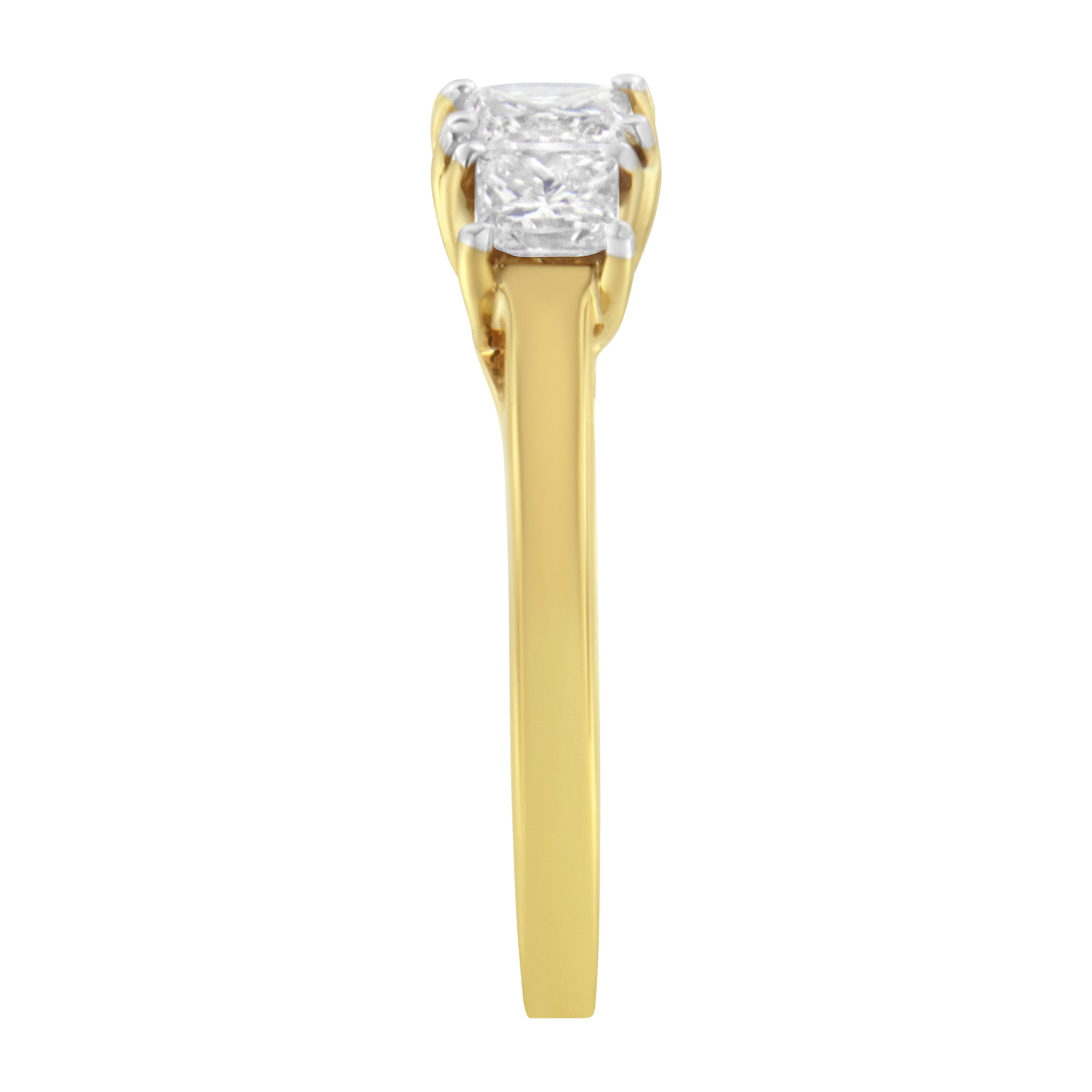 10K Yellow Gold Princess-Cut Diamond Three Stone Band Ring (1 Cttw, J-K Color, I1-I2 Clarity) - Size 6 - Image 5