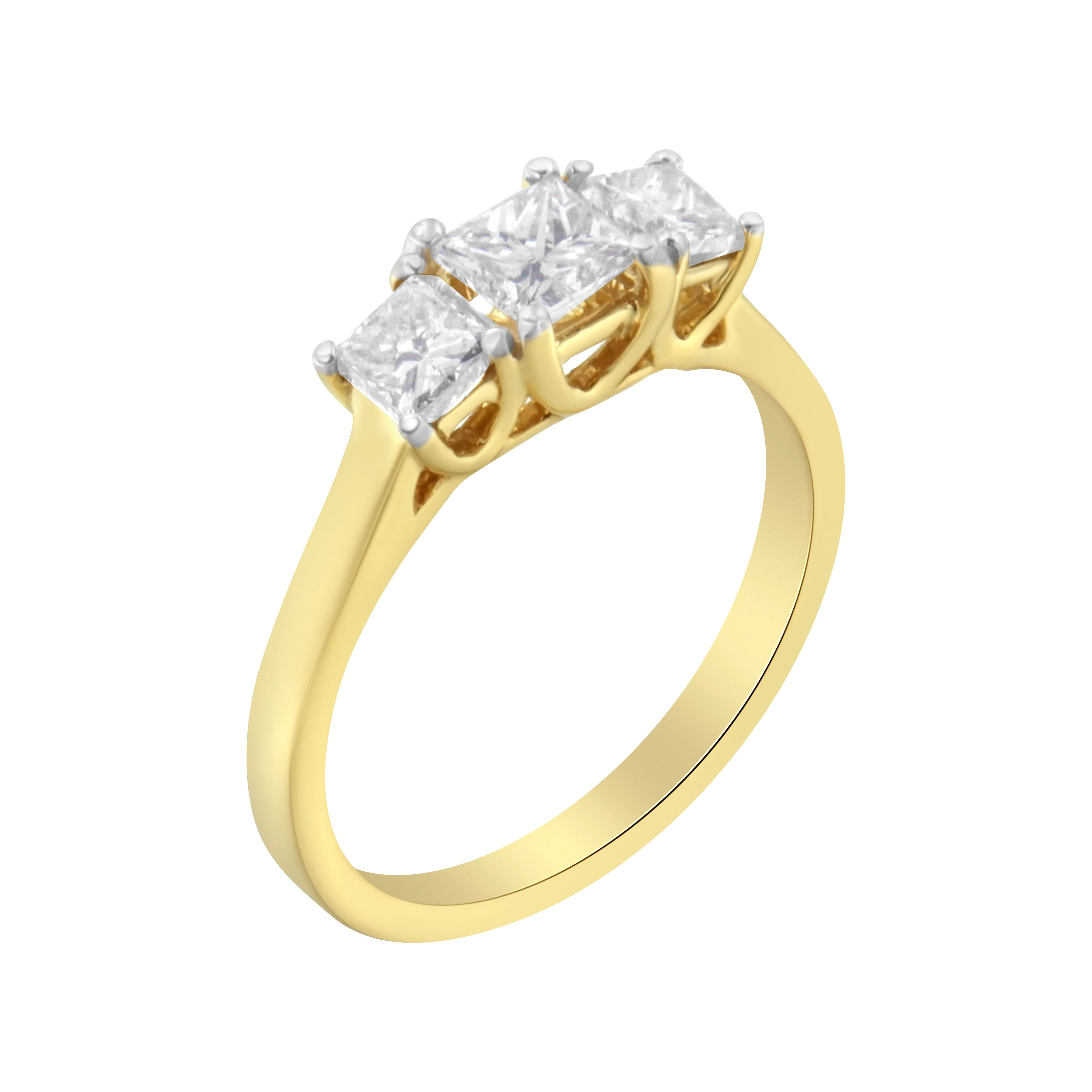 10K Yellow Gold Princess-Cut Diamond Three Stone Band Ring (1 Cttw, J-K Color, I1-I2 Clarity) - Size 6 - Image 6