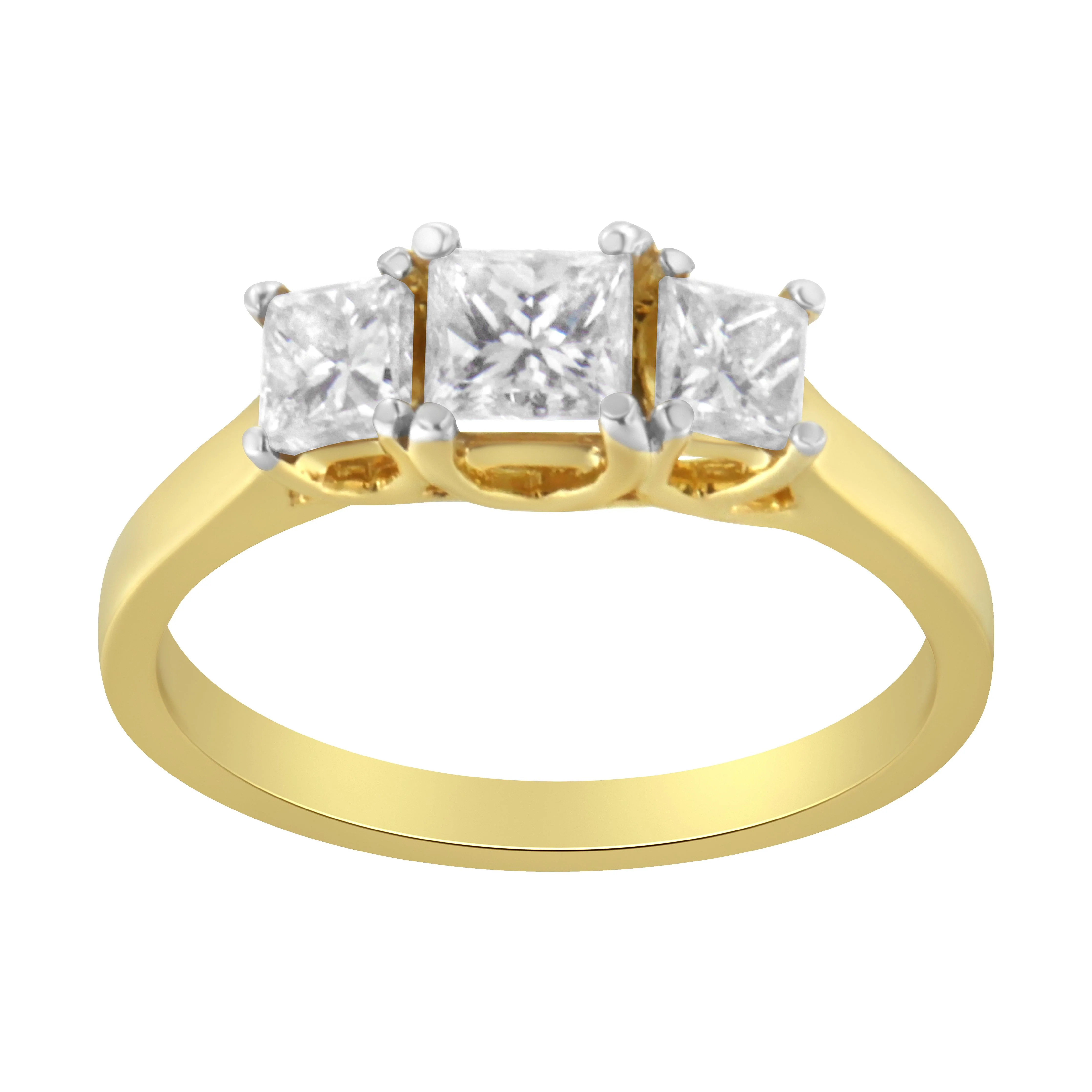 10K Yellow Gold Princess-Cut Diamond Three Stone Band Ring (1 Cttw, J-K Color, I1-I2 Clarity) - Size 6 - Image 7