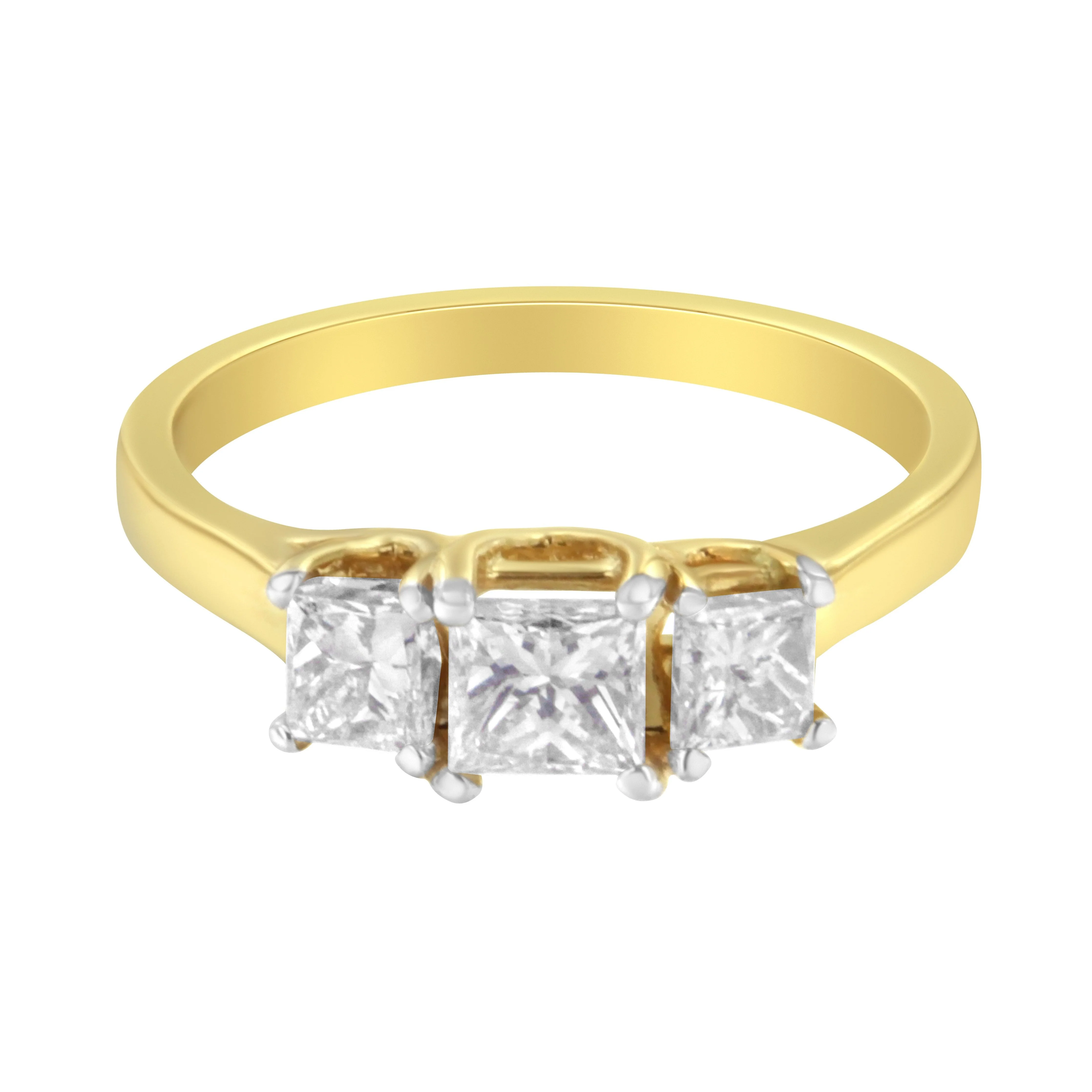 10K Yellow Gold Princess-Cut Diamond Three Stone Band Ring (1 Cttw, J-K Color, I1-I2 Clarity) - Size 6 - Image 8