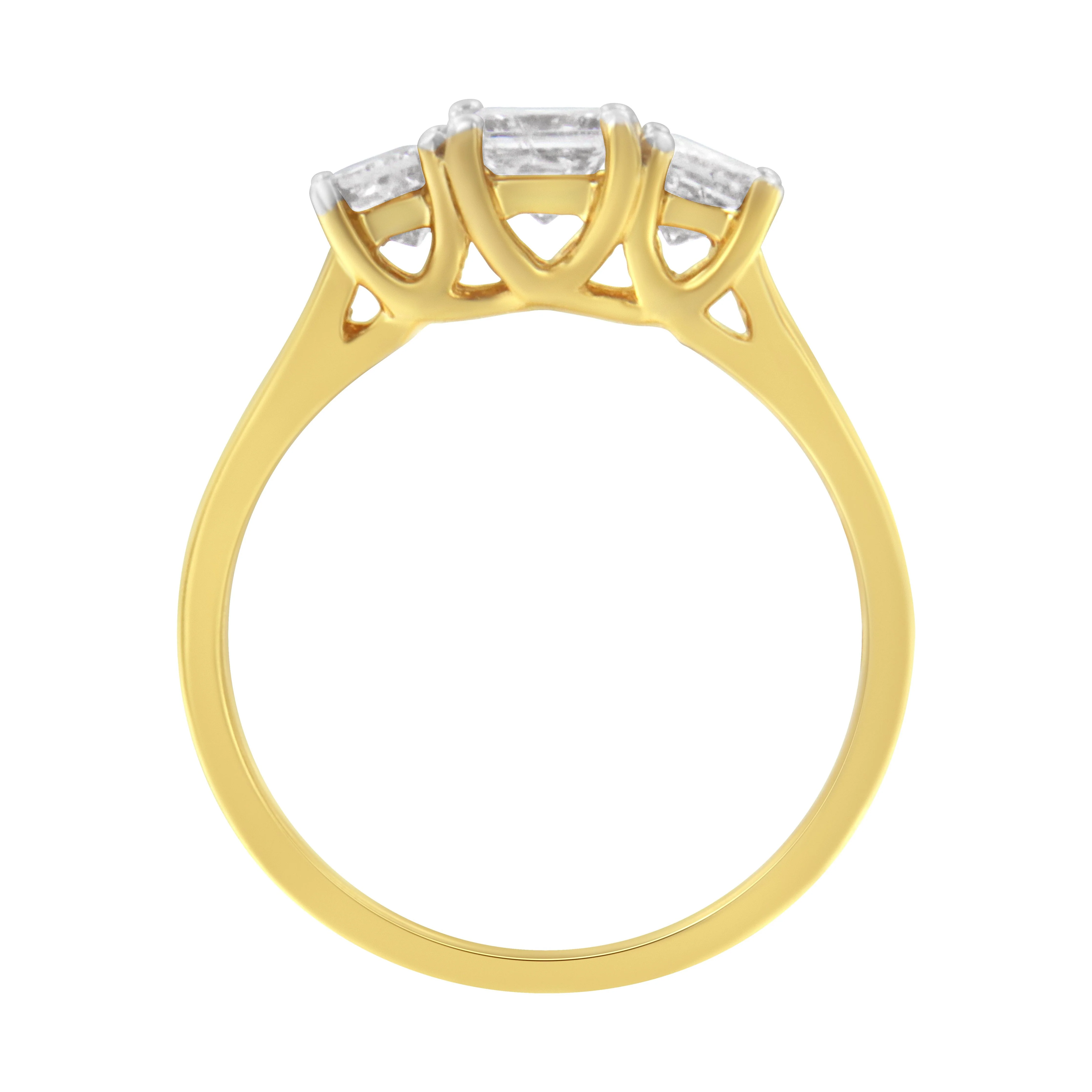 10K Yellow Gold Princess-Cut Diamond Three Stone Band Ring (1 Cttw, J-K Color, I1-I2 Clarity) - Size 6 - Image 9