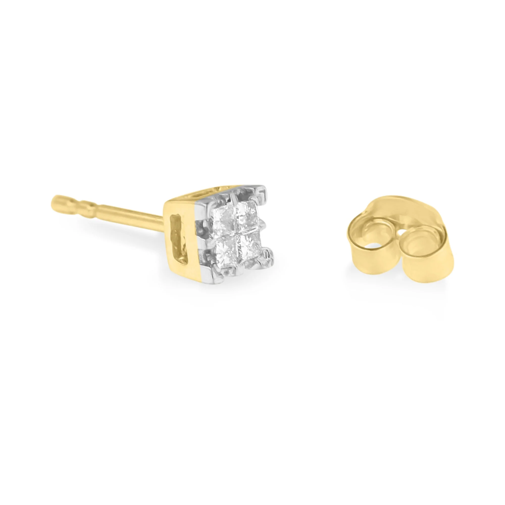 10k Yellow Gold Princess Diamond Quad Stud Earrings (1/4 cttw, J-K Color, I2-I3 Clarity) - Image 4
