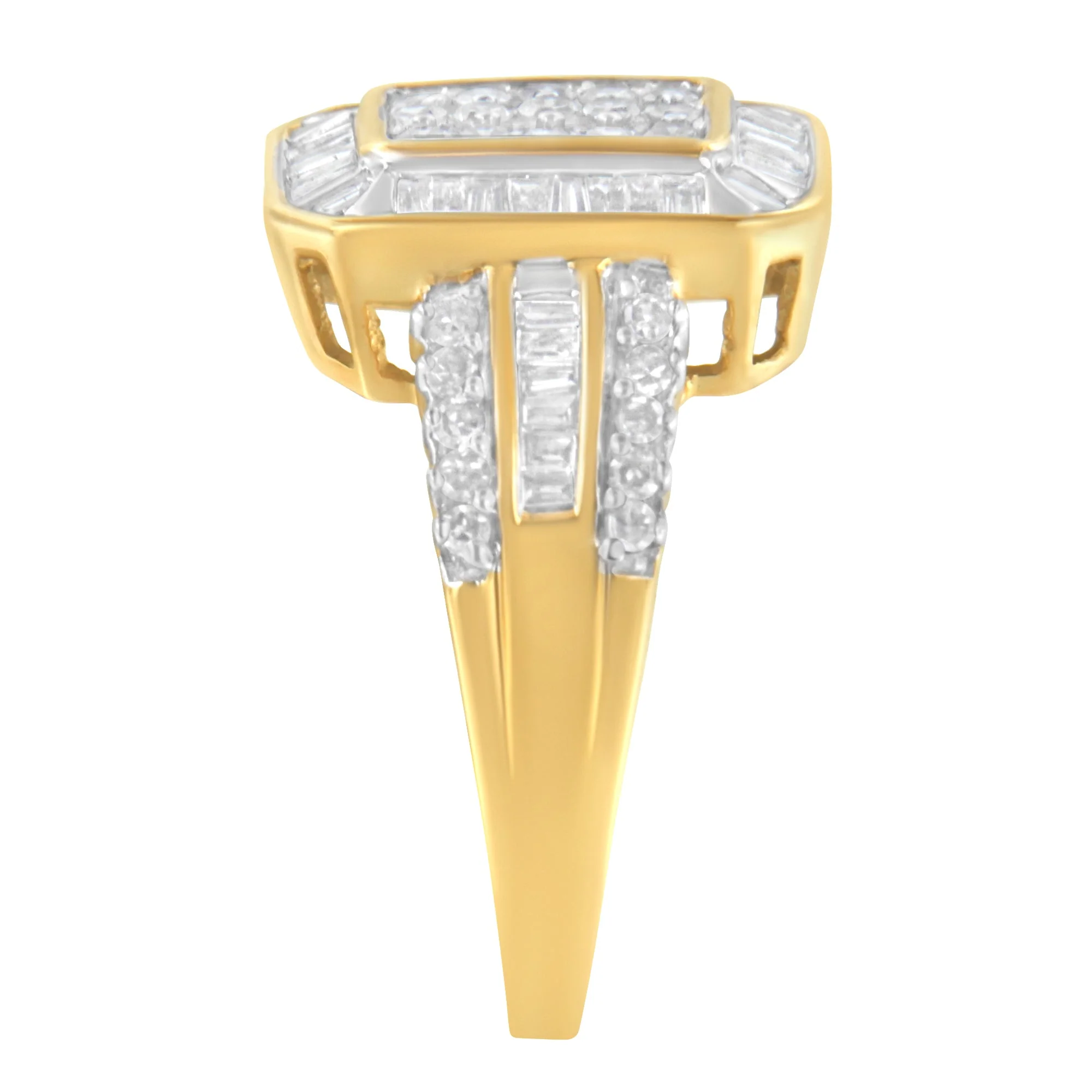 10K Yellow Gold Round and Baguette-Cut Diamond Cluster Ring (1.0 Cttw, I-J Color, SI1-SI2 Clarity) - Size 7 - Image 10