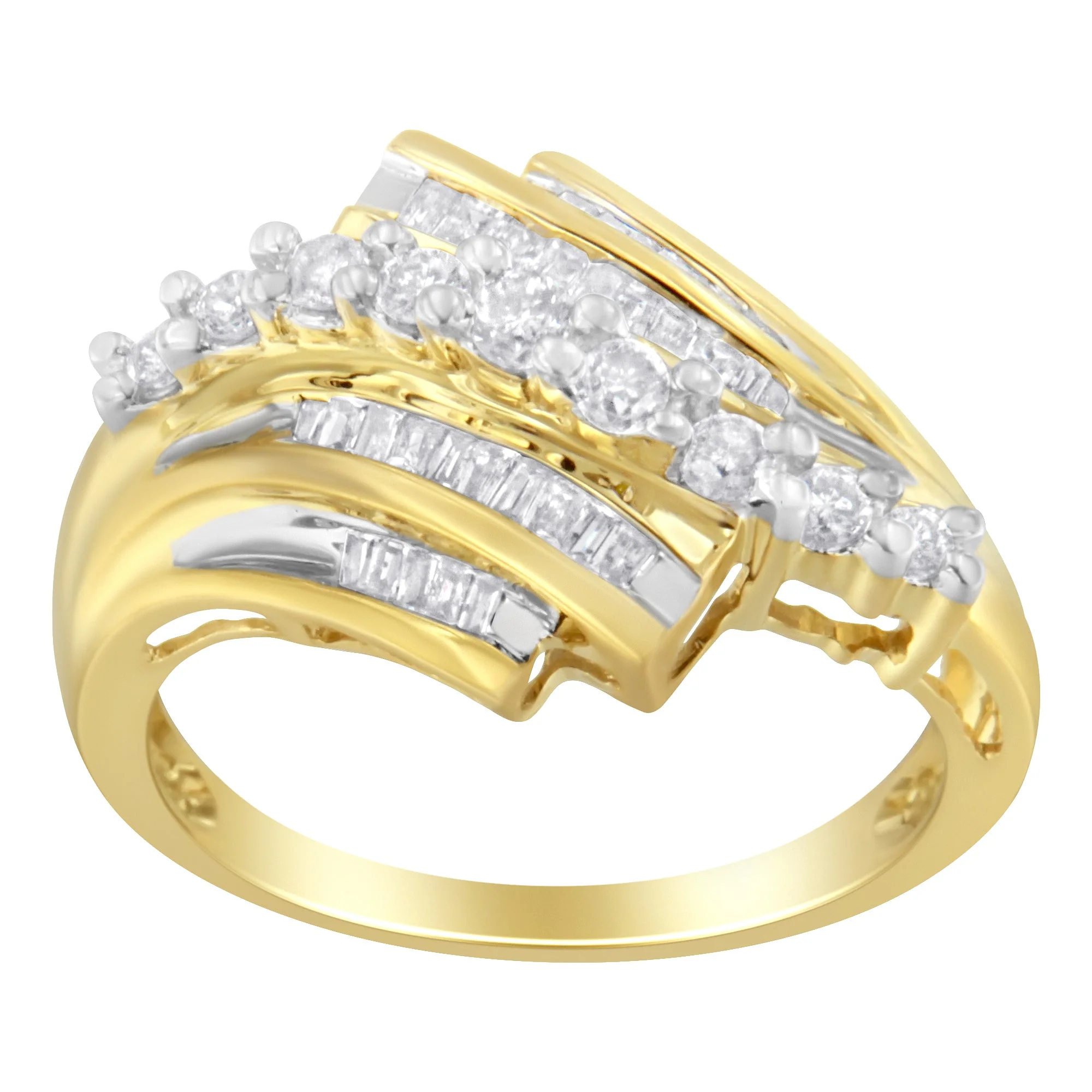 10K Yellow Gold Round and Baguette Diamond-Cut Ring (1/2 Cttw, I-J Color, I1-I2 Clarity) - Size 7 - Image 2