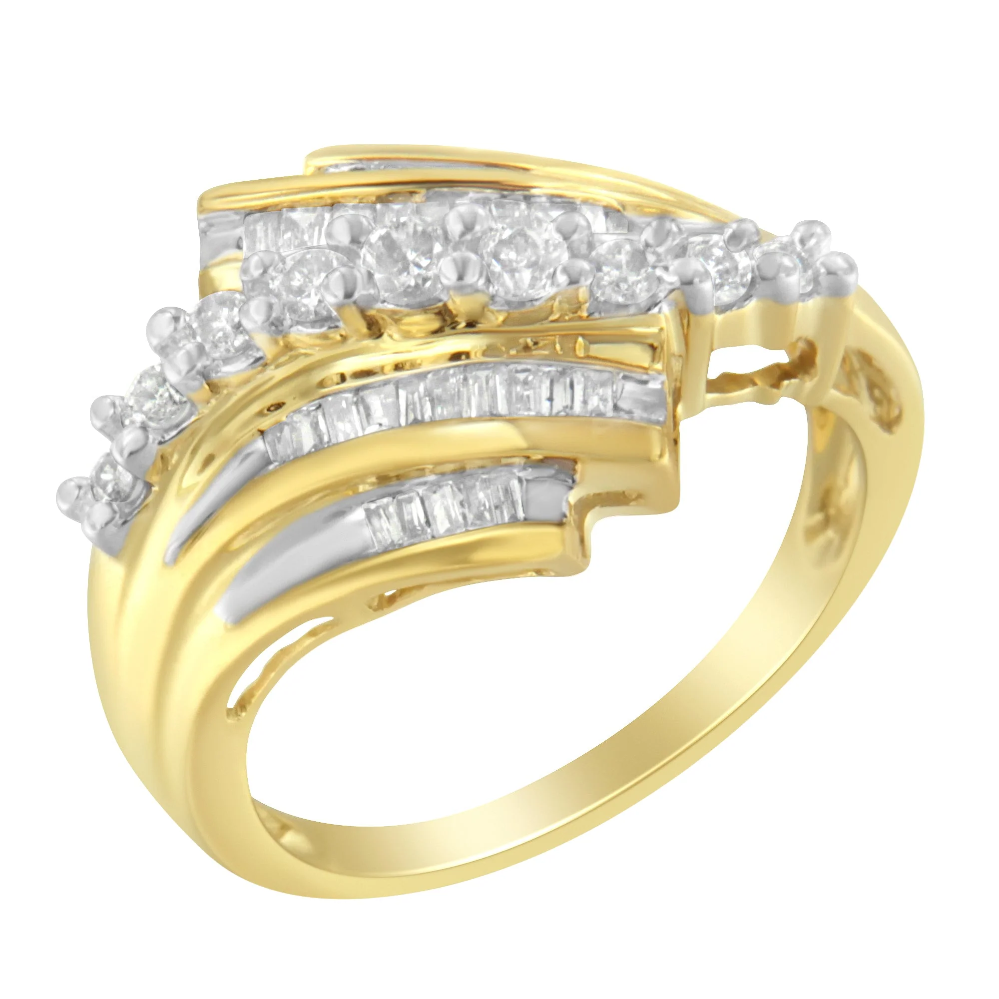 10K Yellow Gold Round and Baguette Diamond-Cut Ring (1/2 Cttw, I-J Color, I1-I2 Clarity) - Size 7 - Image 3