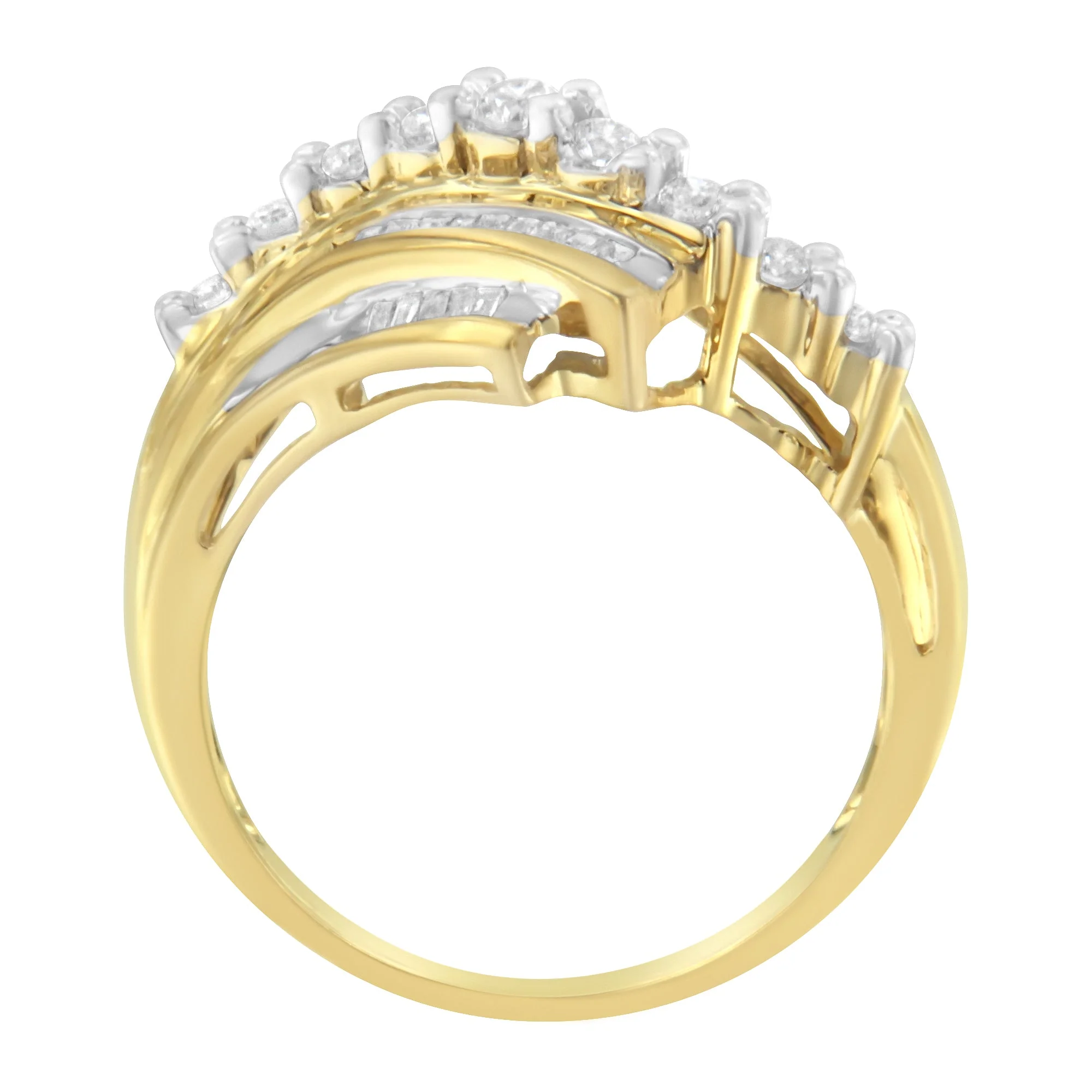 10K Yellow Gold Round and Baguette Diamond-Cut Ring (1/2 Cttw, I-J Color, I1-I2 Clarity) - Size 7 - Image 4