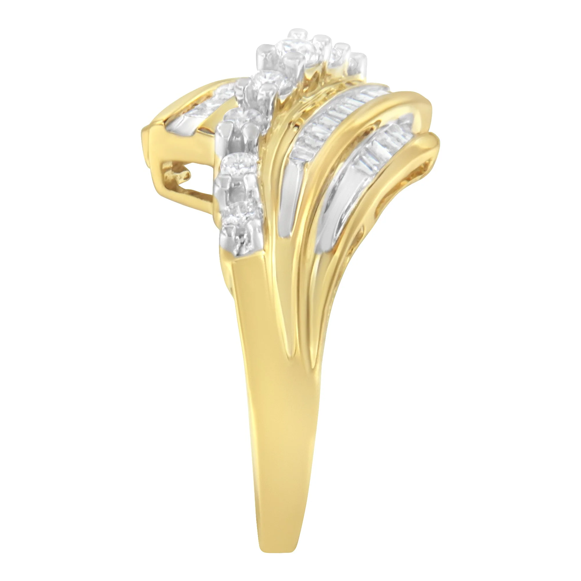 10K Yellow Gold Round and Baguette Diamond-Cut Ring (1/2 Cttw, I-J Color, I1-I2 Clarity) - Size 7 - Image 5