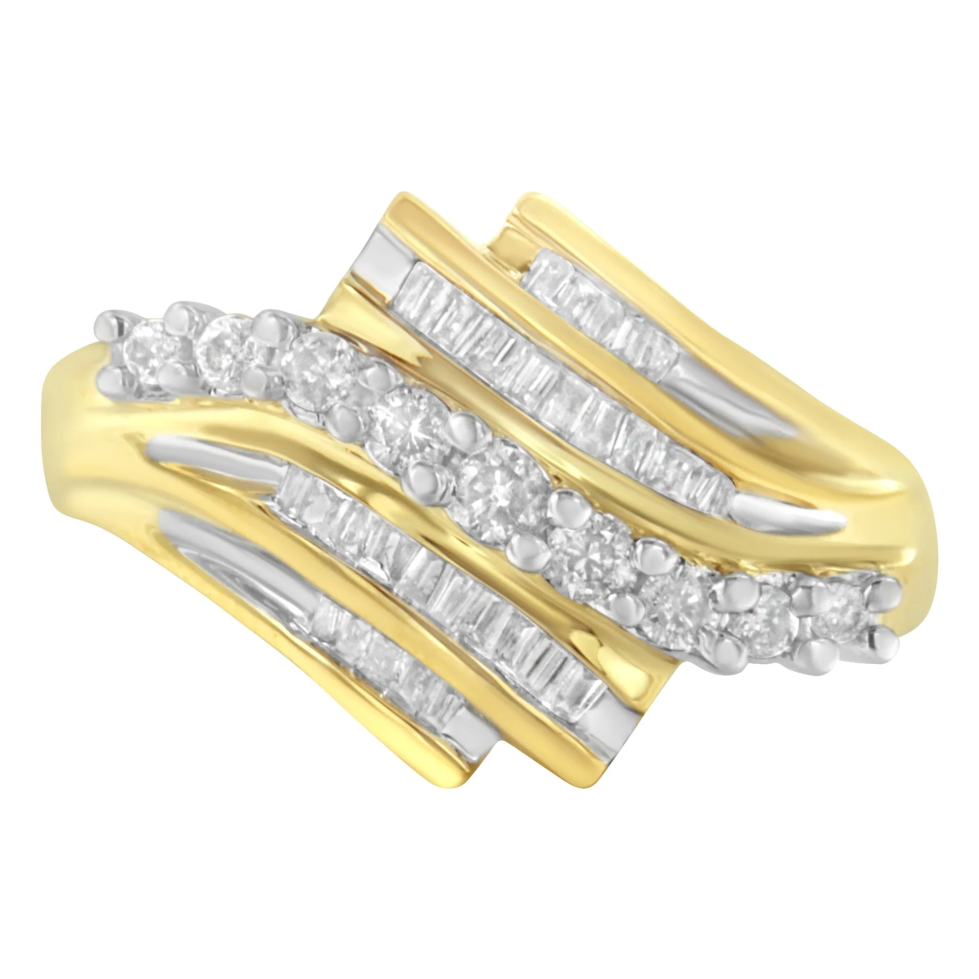 10K Yellow Gold Round and Baguette Diamond-Cut Ring (1/2 Cttw, I-J Color, I1-I2 Clarity) - Size 7 - Image 6
