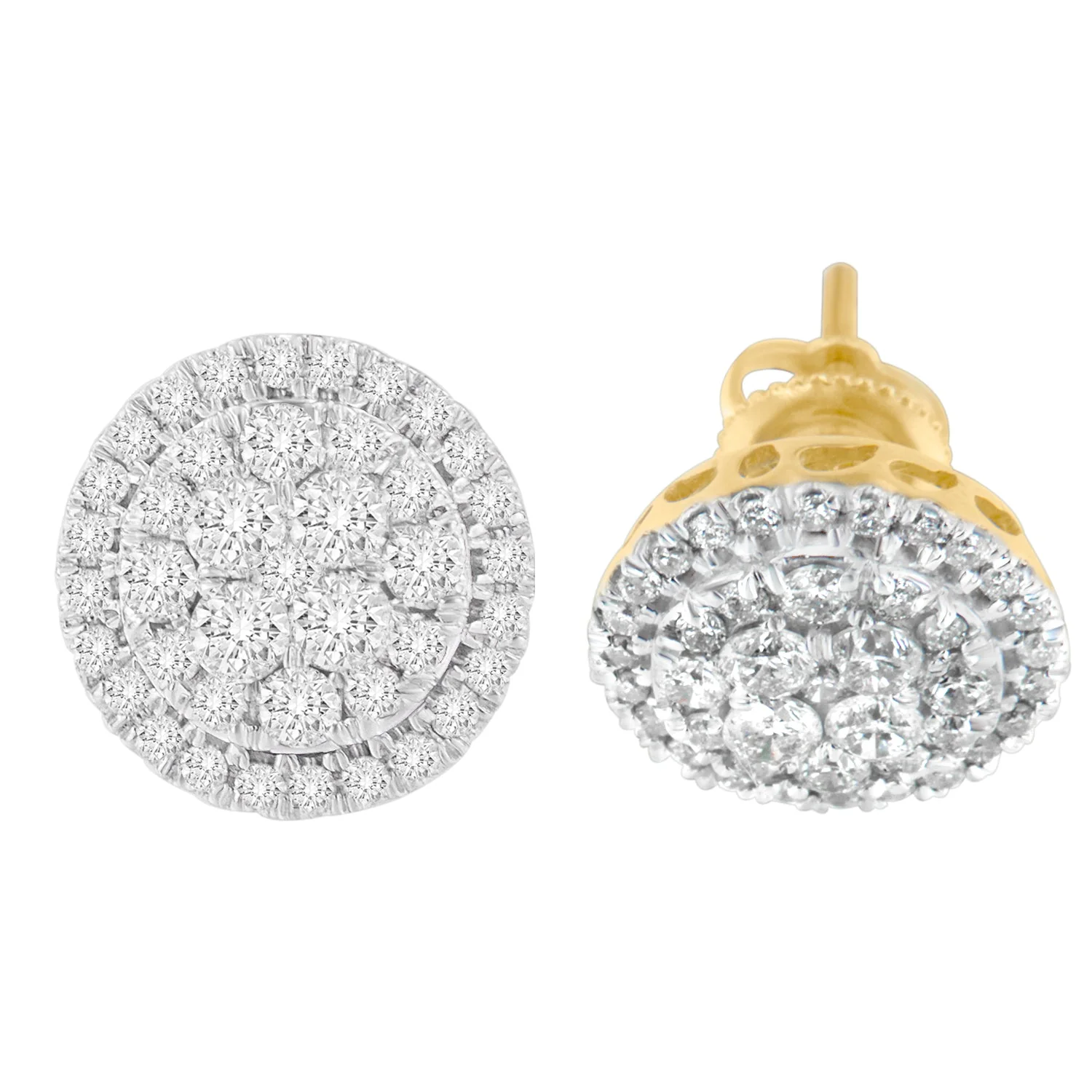 10K Yellow Gold Round Cut Diamond Earrings (1.5 cttw, H-I Color, I2-I3 Clarity) - Image 2