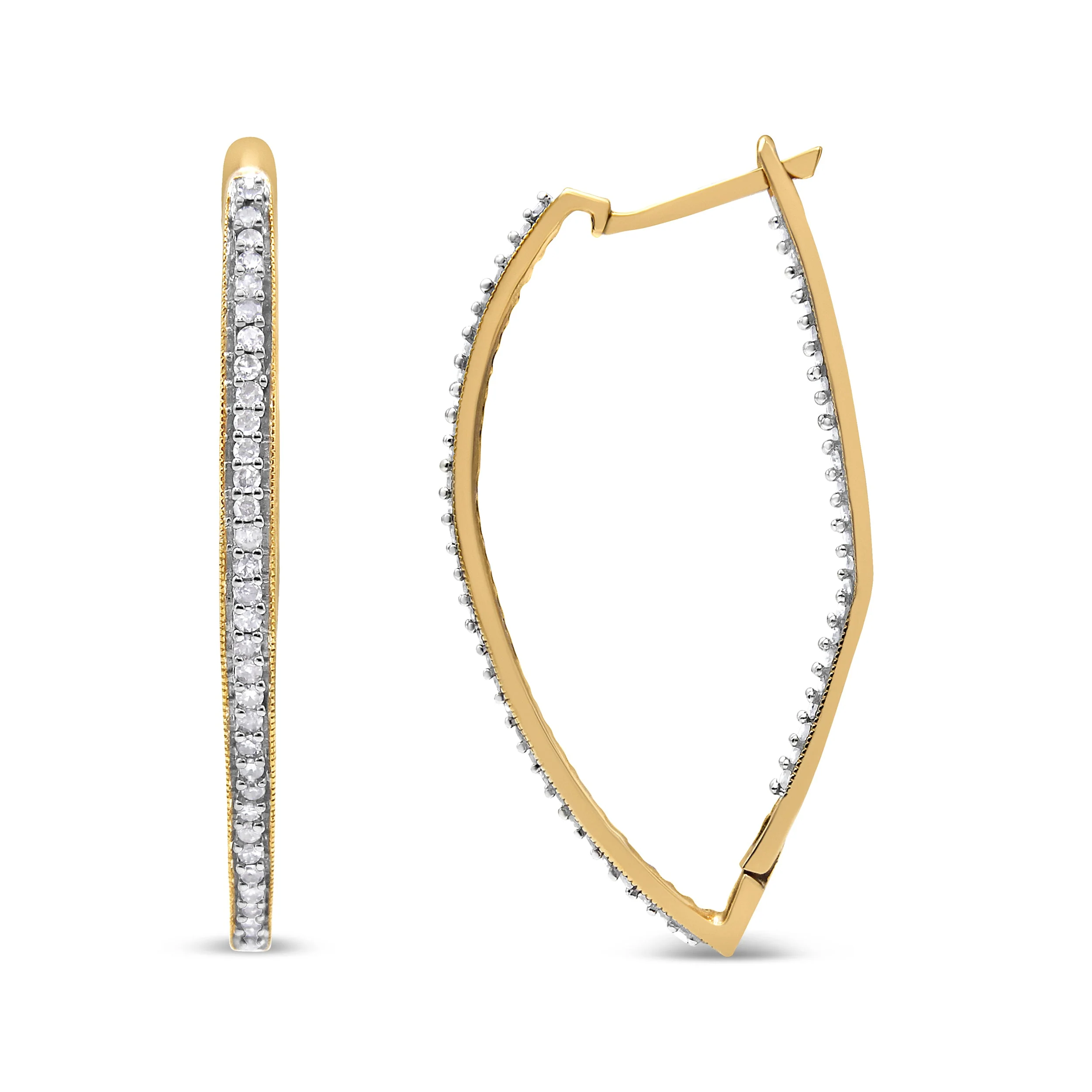 10k Yellow Gold Round Cut Diamond Earrings (1 cttw, I-J Color, I2-I3 Clarity) - Image 3