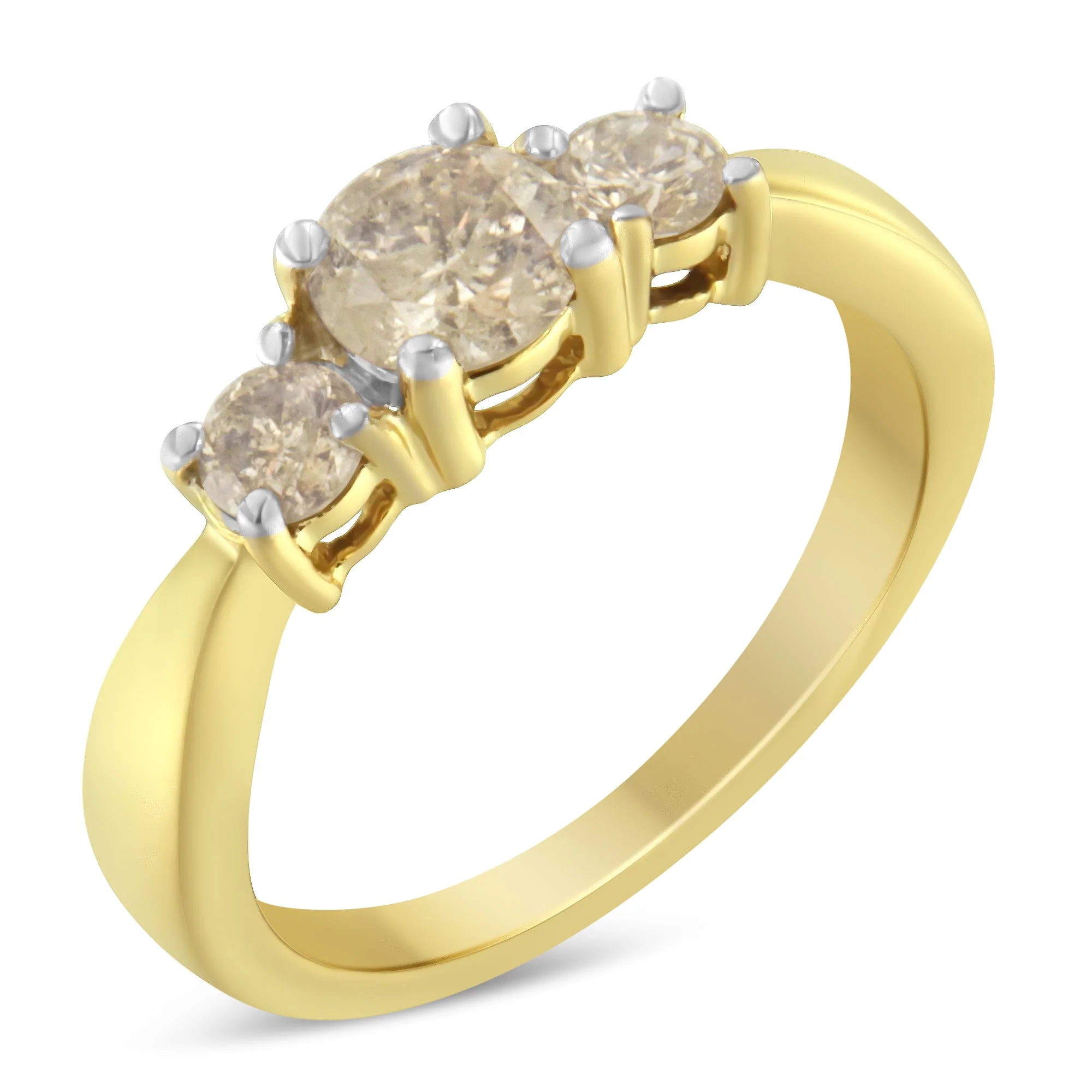 10K Yellow Gold Three Stone Diamond Band Ring (1.00 cttw, J-K Color, I2-I3 Clarity) - Image 4