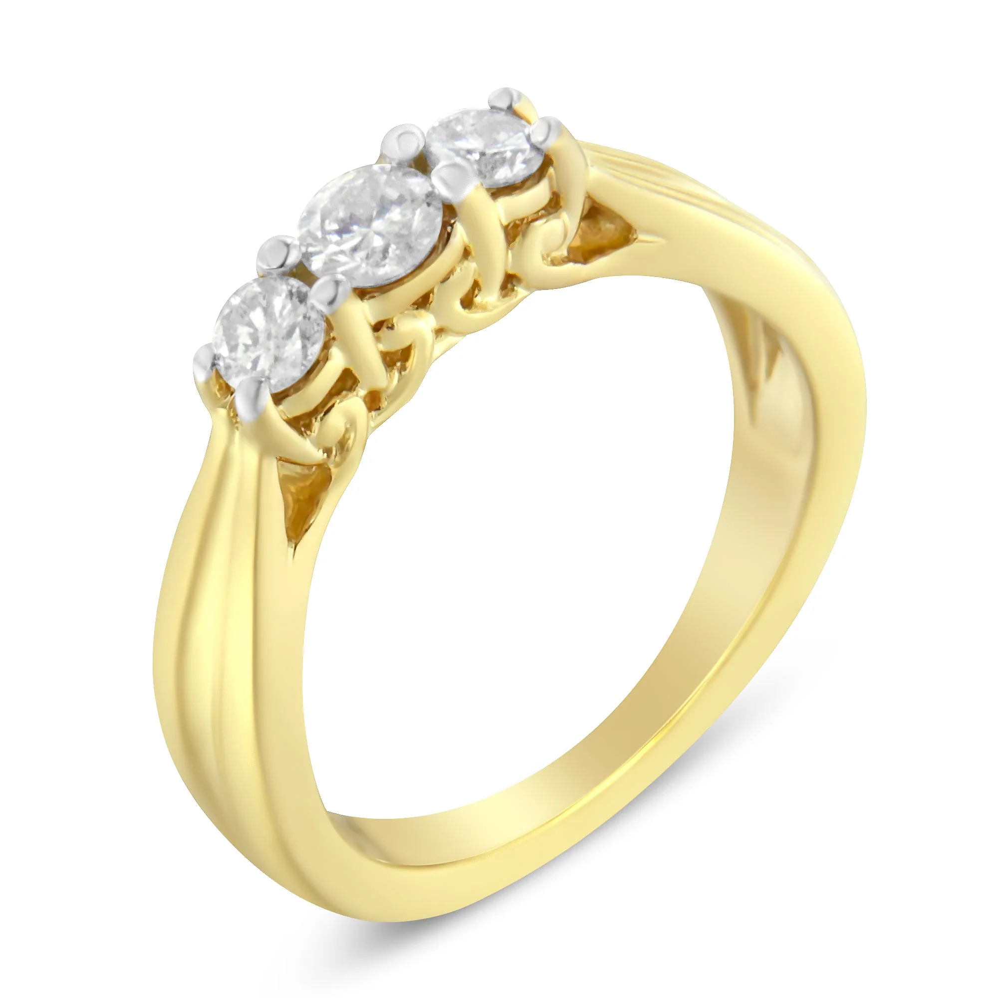 10K Yellow Gold Three-stone Diamond Ring (0.50 cttw, J-K Color, I2-I3 Clarity) - Image 6